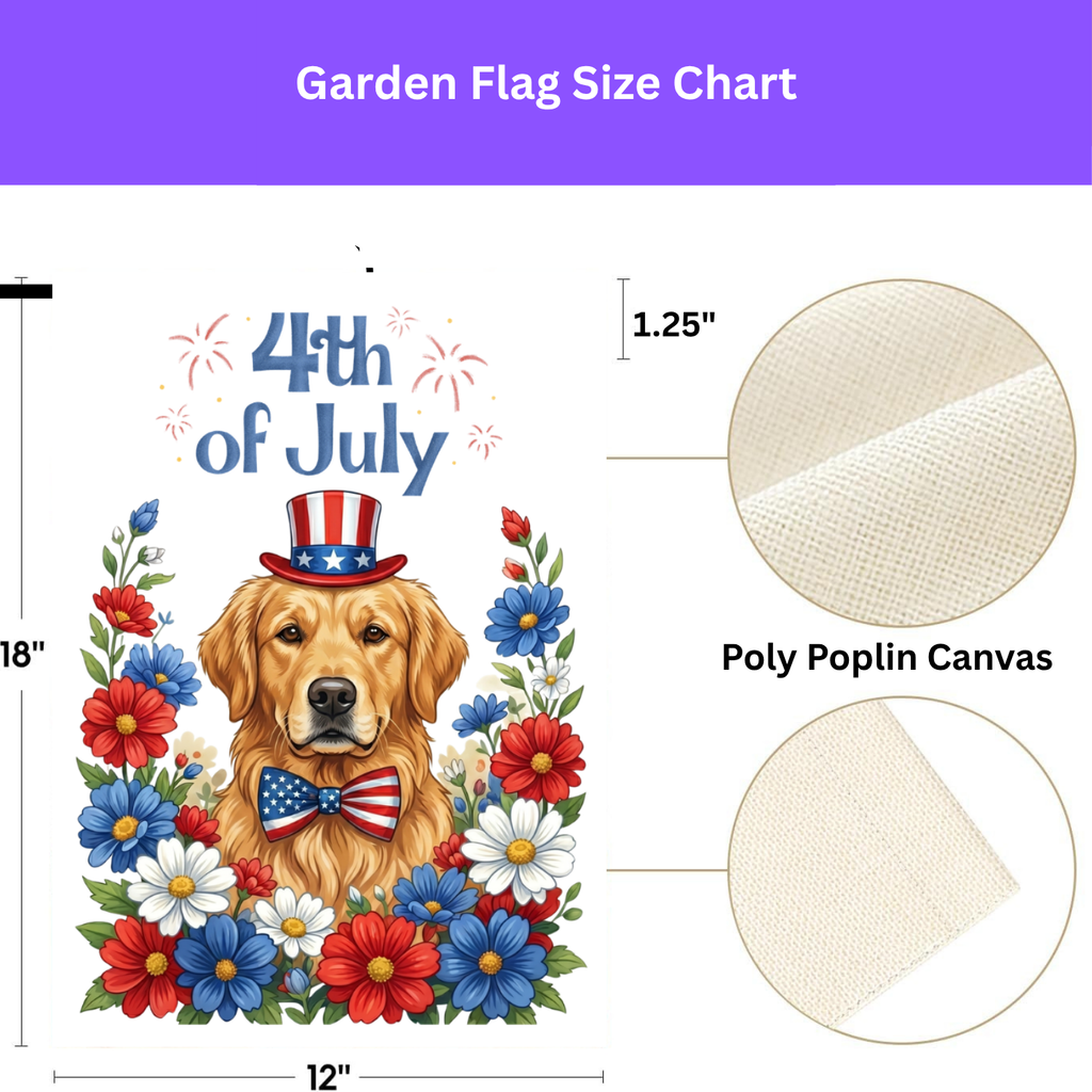 4th of July Golden Retriever Garden Flag Double Sided 12x18 24x32 Outdoor
