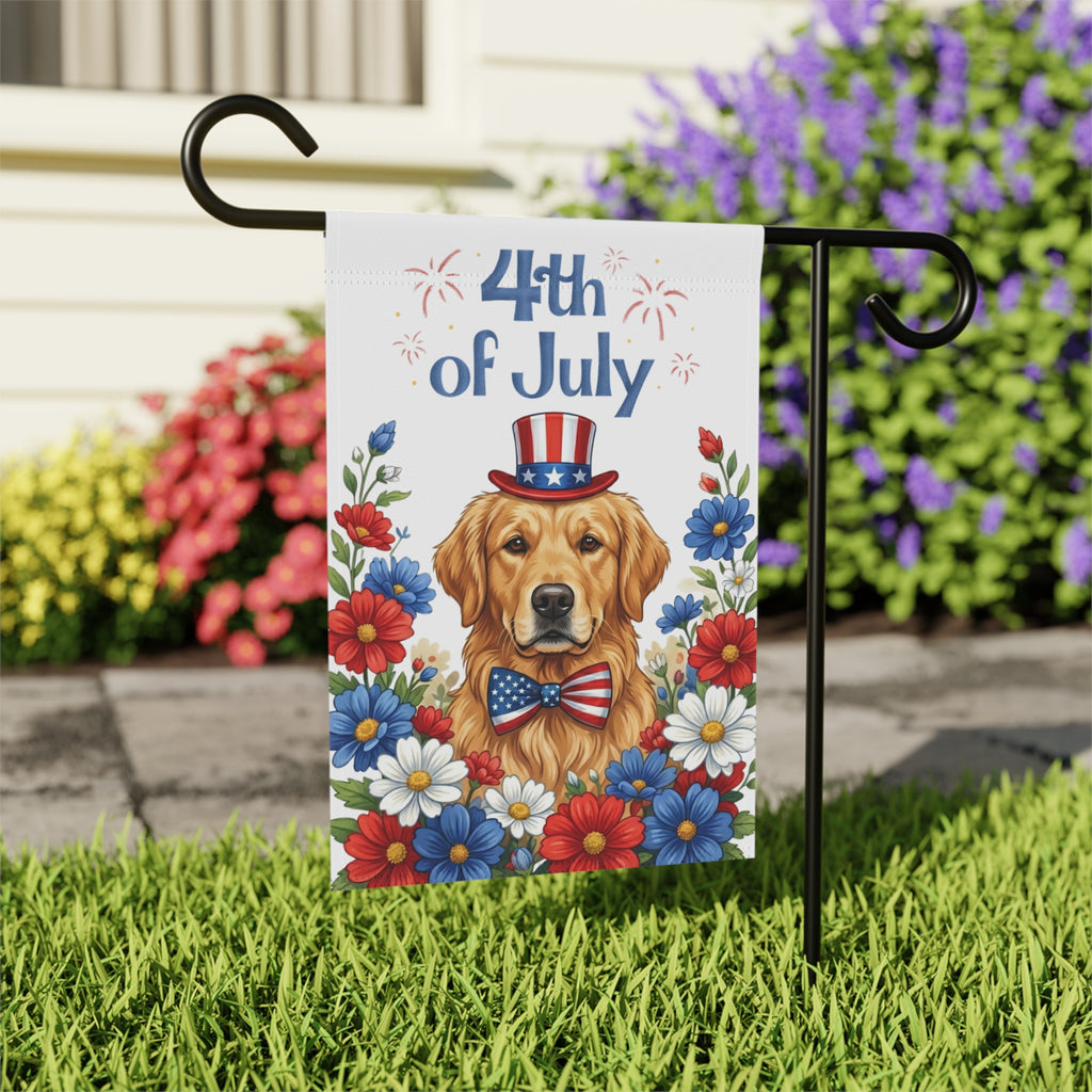 4th of July Golden Retriever Garden Flag Double Sided 12x18 24x32 Outdoor