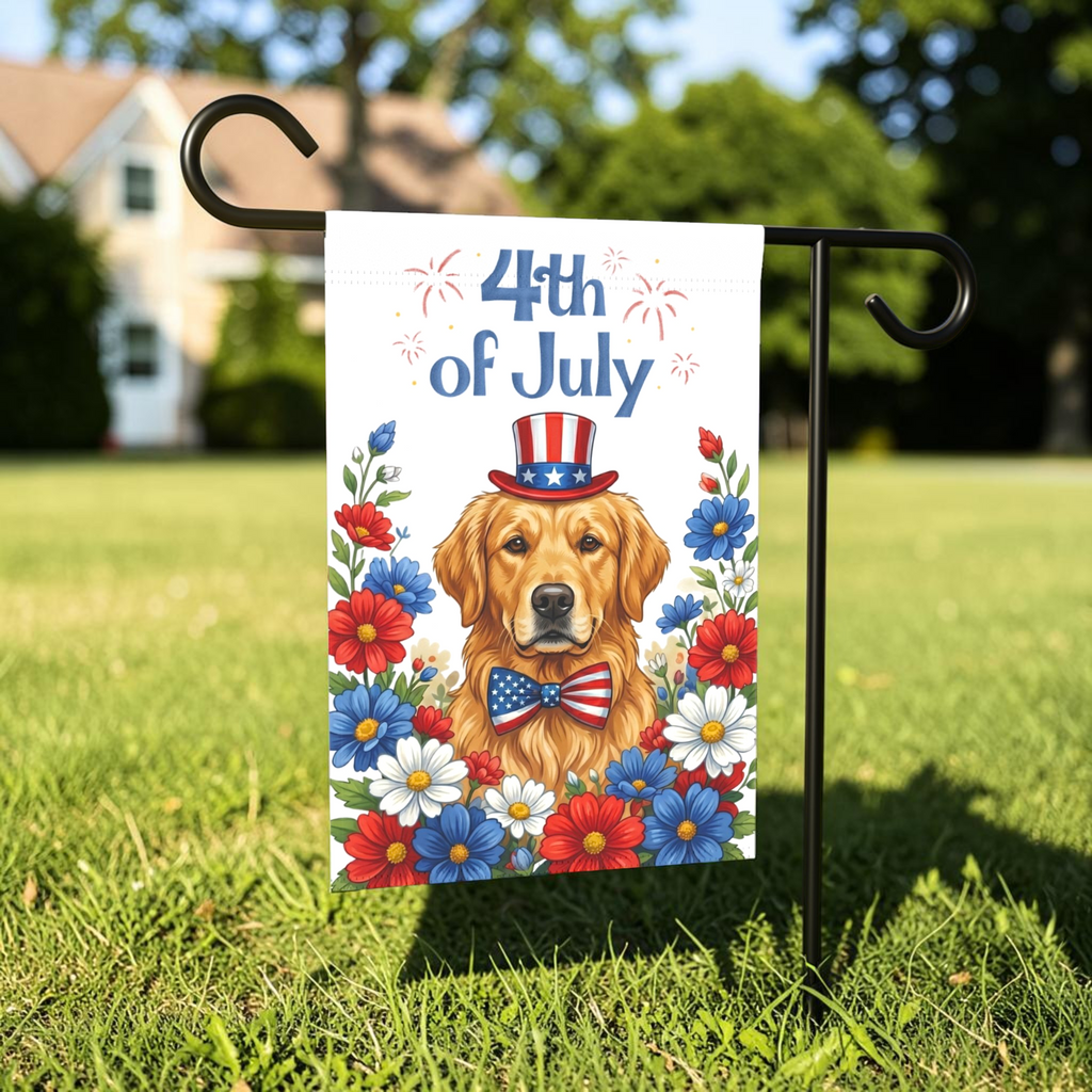4th of July Golden Retriever Garden Flag Double Sided 12x18 24x32 Outdoor