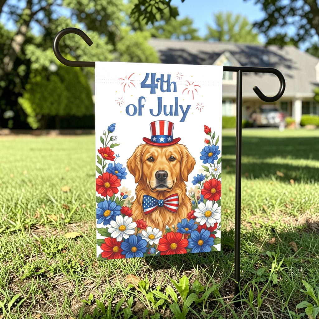 4th of July Golden Retriever Garden Flag Double Sided 12x18 24x32 Outdoor