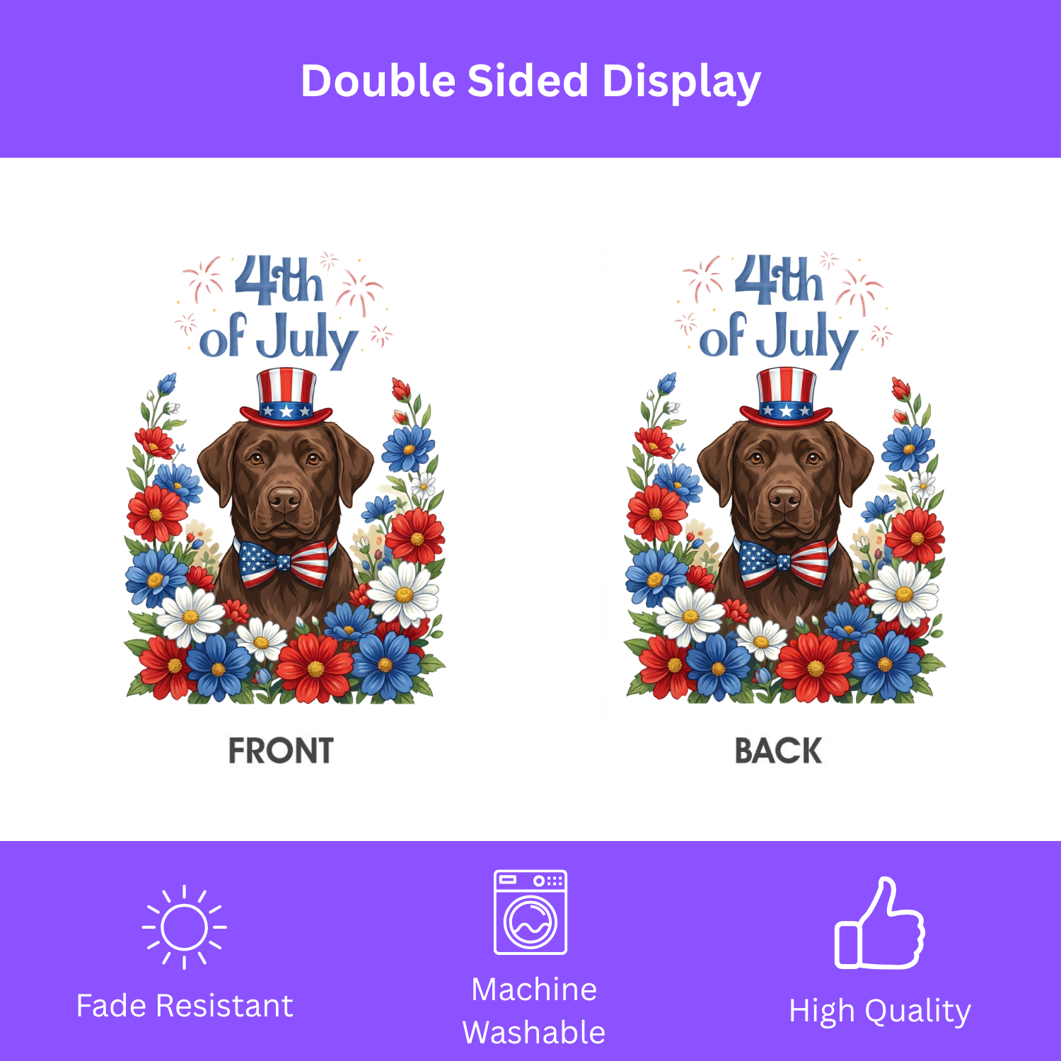 4th of July Chocolate Labrador Retriever Garden Flag Double Sided 12x18 24x32 Outdoor