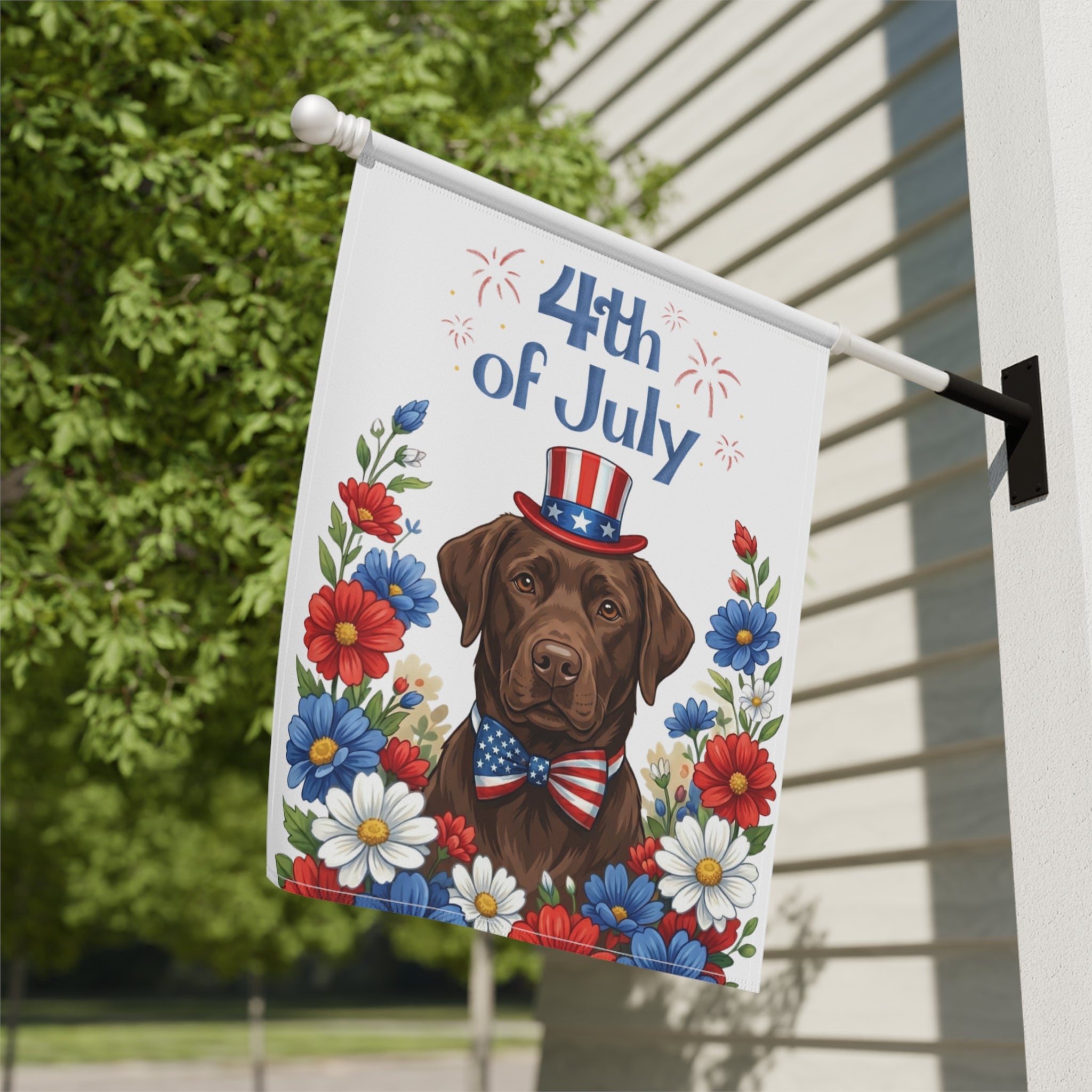 4th of July Chocolate Labrador Retriever Garden Flag Double Sided 12x18 24x32 Outdoor