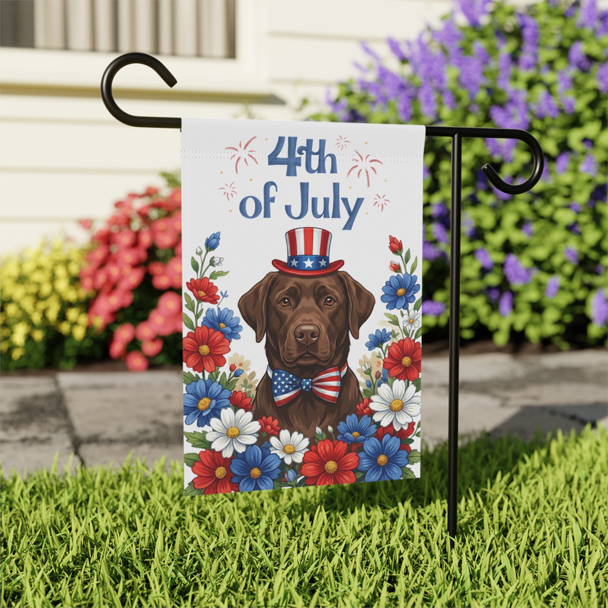 4th of July Chocolate Labrador Retriever Garden Flag Double Sided 12x18 24x32 Outdoor