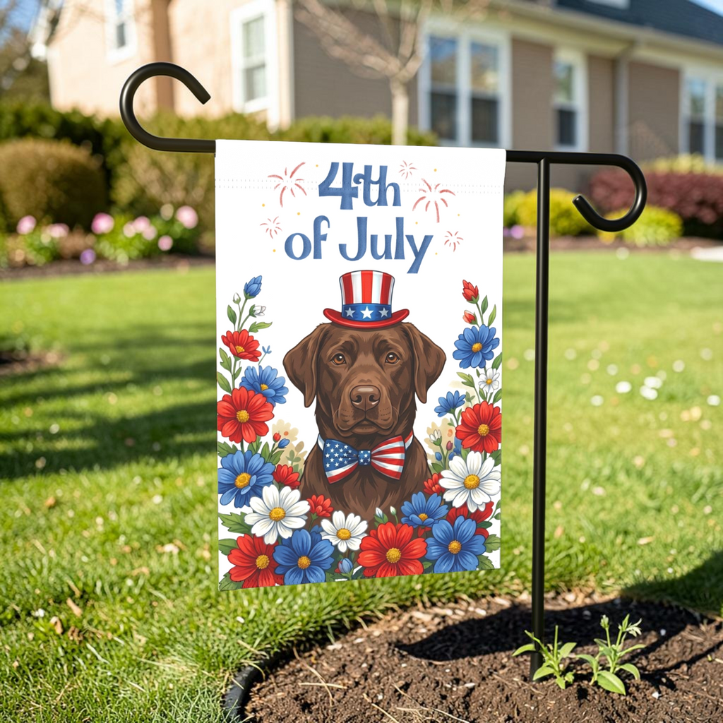 4th of July Chocolate Labrador Retriever Garden Flag Double Sided 12x18 24x32 Outdoor