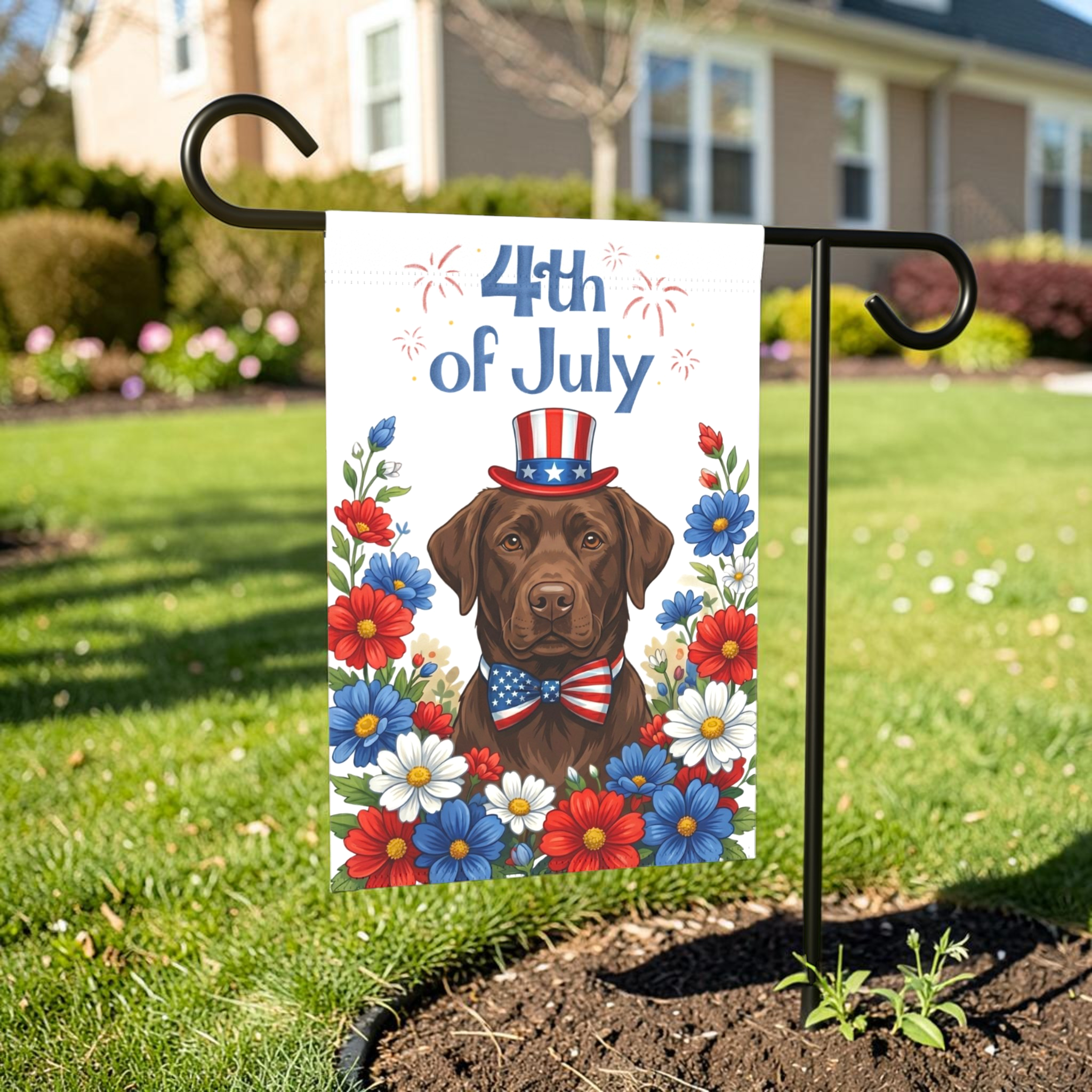 4th of July Chocolate Labrador Retriever Garden Flag Double Sided 12x18 24x32 Outdoor