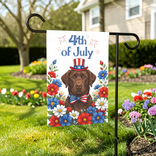 4th of July Chocolate Labrador Retriever Garden Flag Double Sided 12x18 24x32 Outdoor