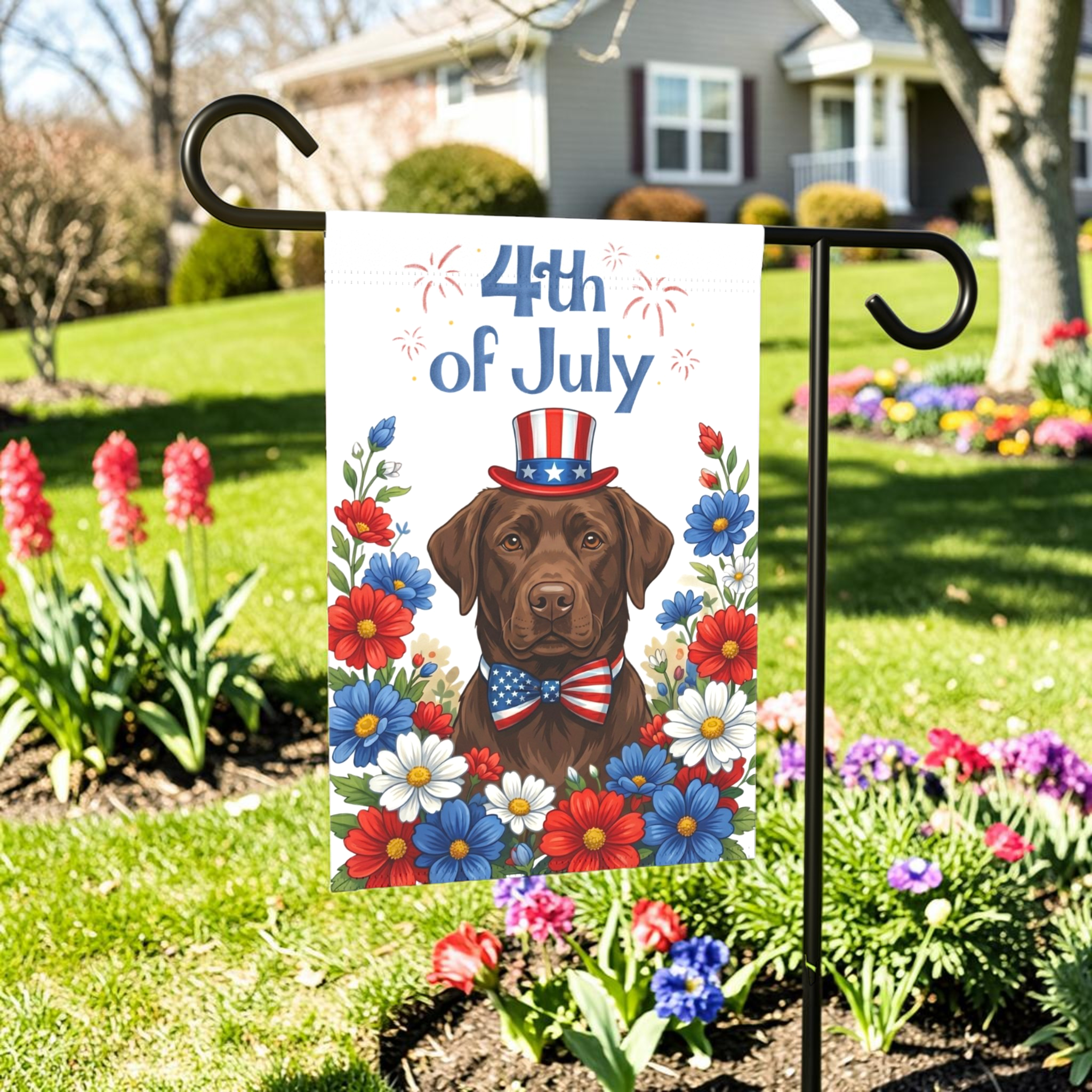 4th of July Chocolate Labrador Retriever Garden Flag Double Sided 12x18 24x32 Outdoor