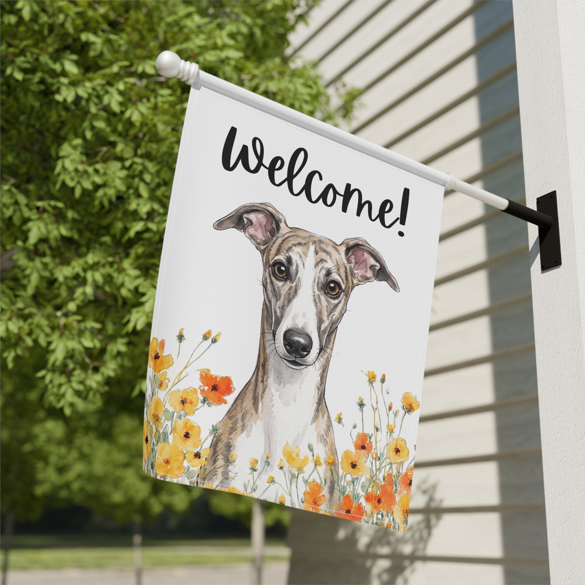 Yellow Poppies Whippet Welcome Garden Flag