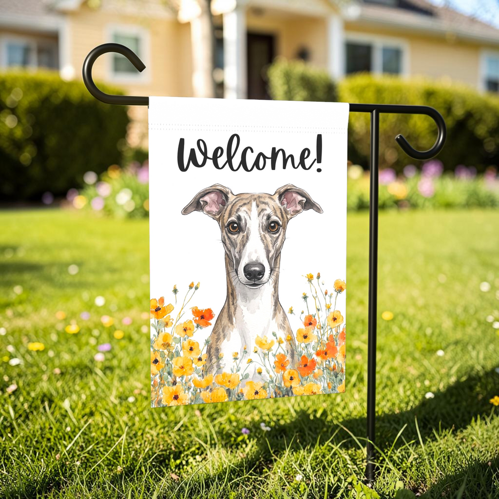 Yellow Poppies Whippet Welcome Garden Flag