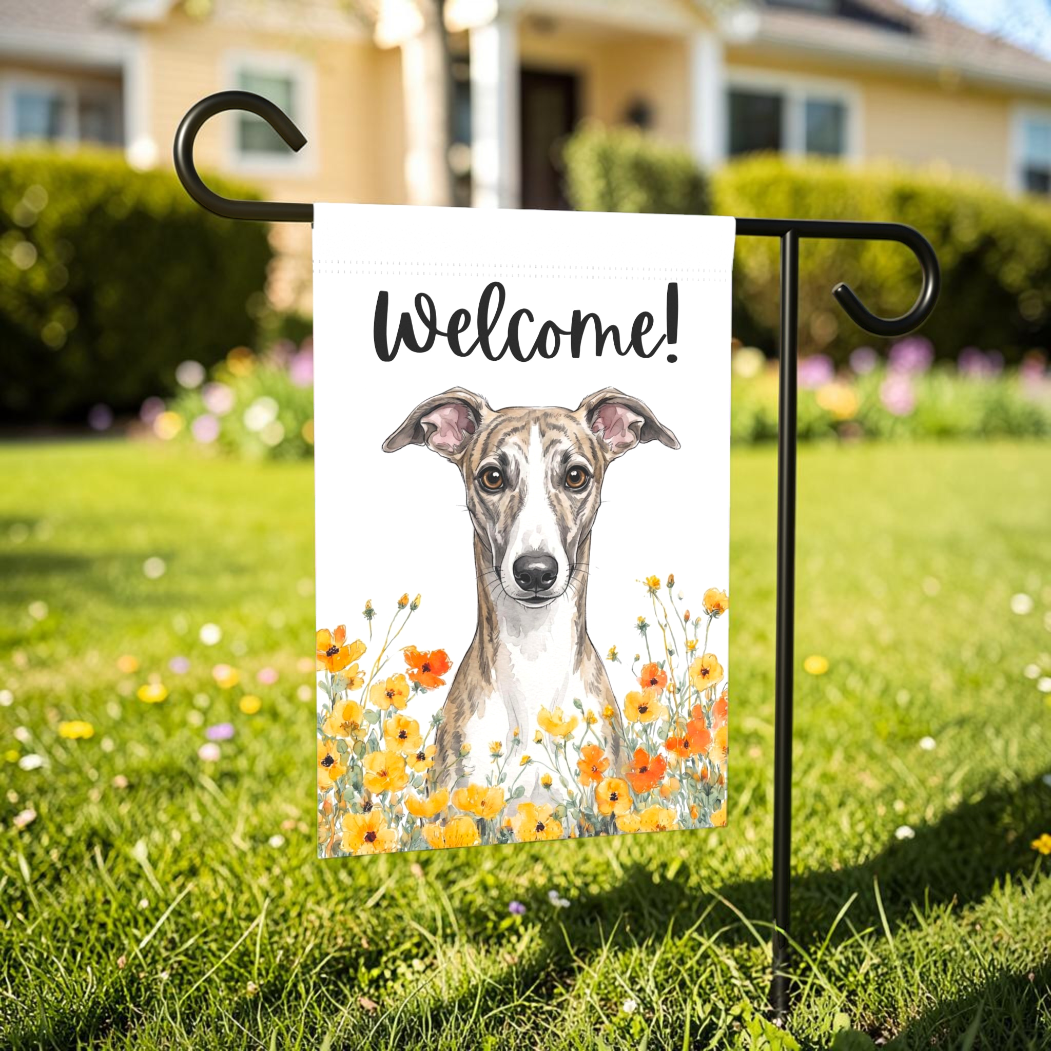 Yellow Poppies Whippet Welcome Garden Flag