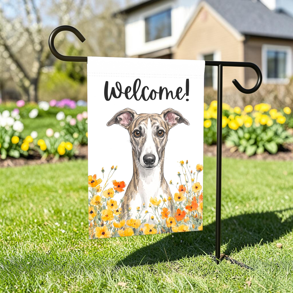 Yellow Poppies Whippet Welcome Garden Flag