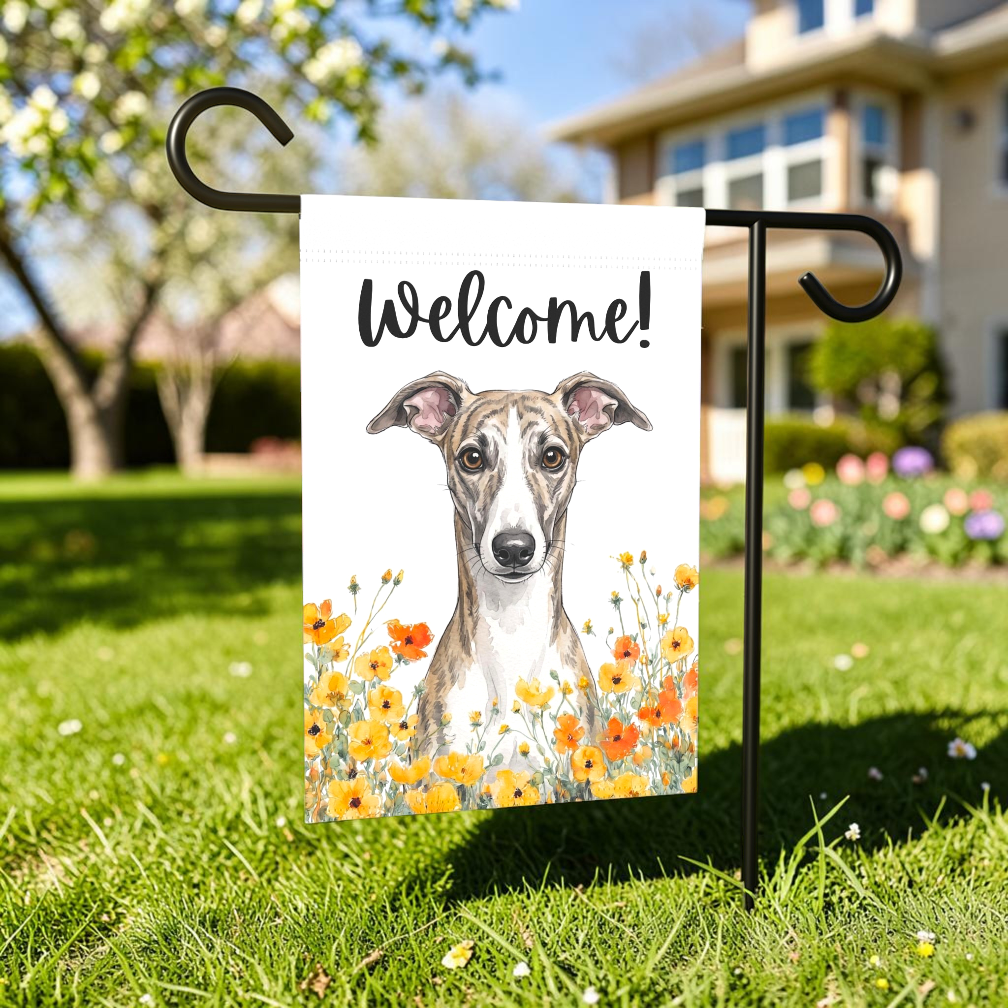 Yellow Poppies Whippet Welcome Garden Flag