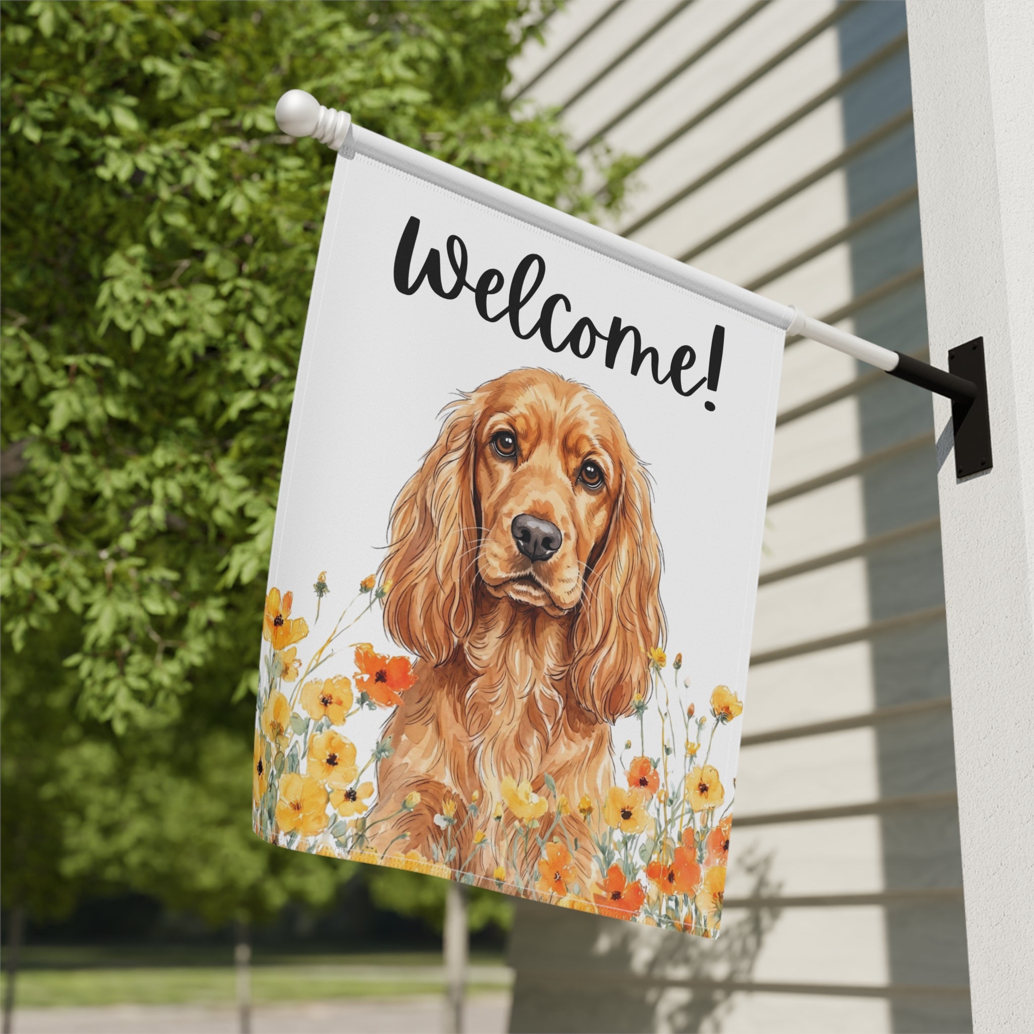 Yellow Poppies Cocker Spaniel Welcome Garden Flag