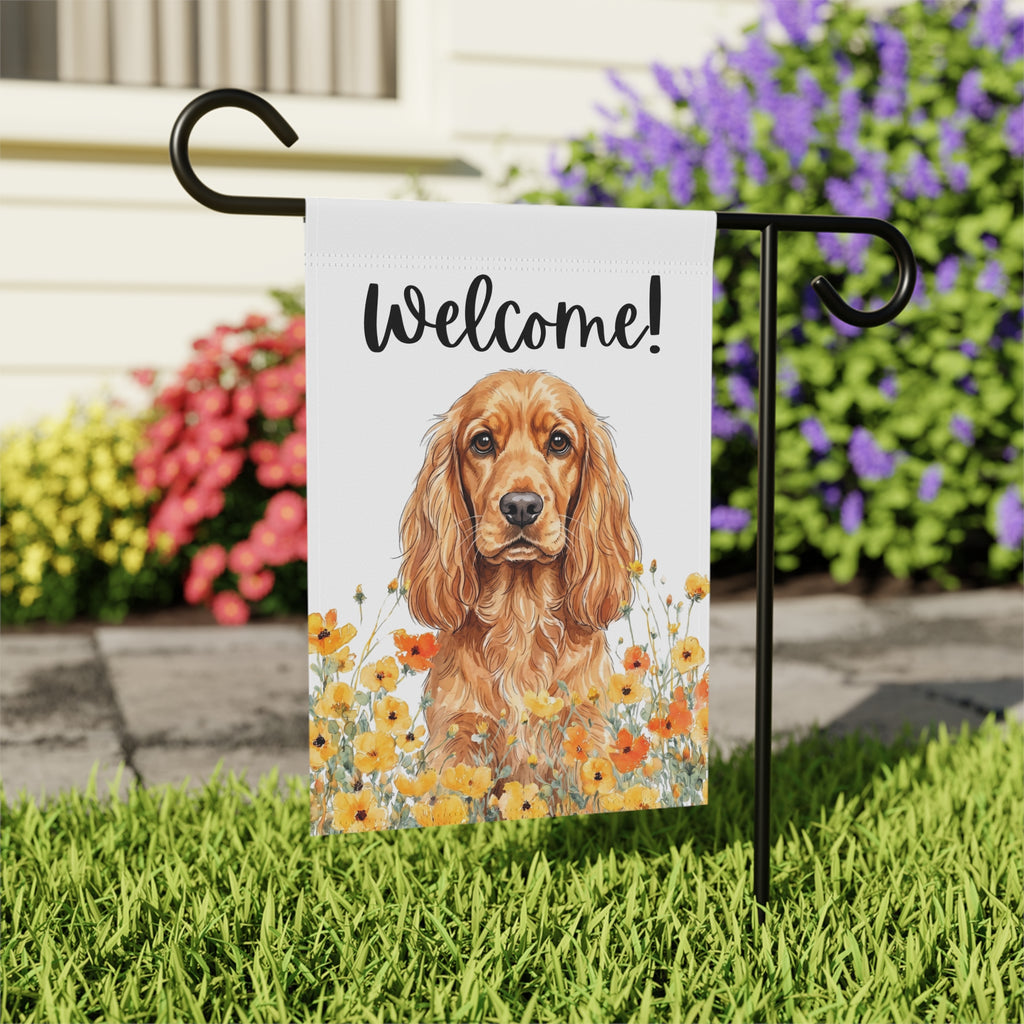 Yellow Poppies Cocker Spaniel Welcome Garden Flag
