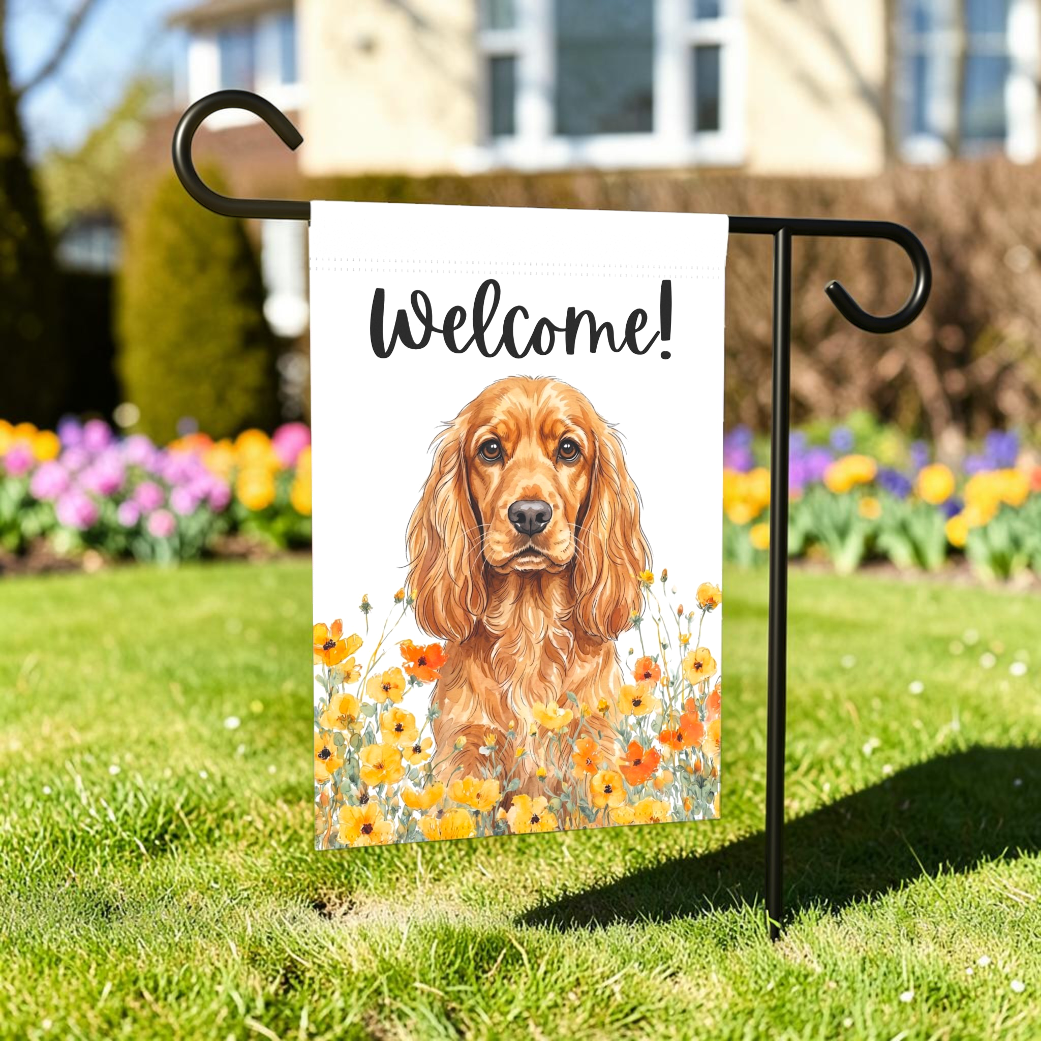 Yellow Poppies Cocker Spaniel Welcome Garden Flag