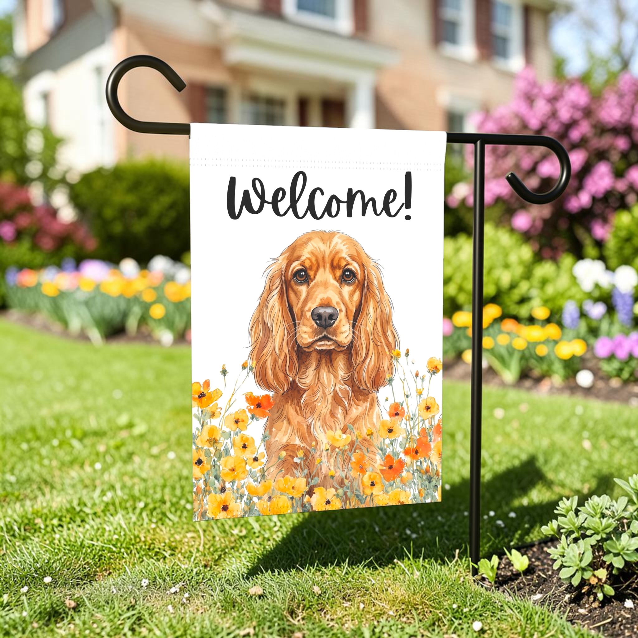 Yellow Poppies Cocker Spaniel Welcome Garden Flag