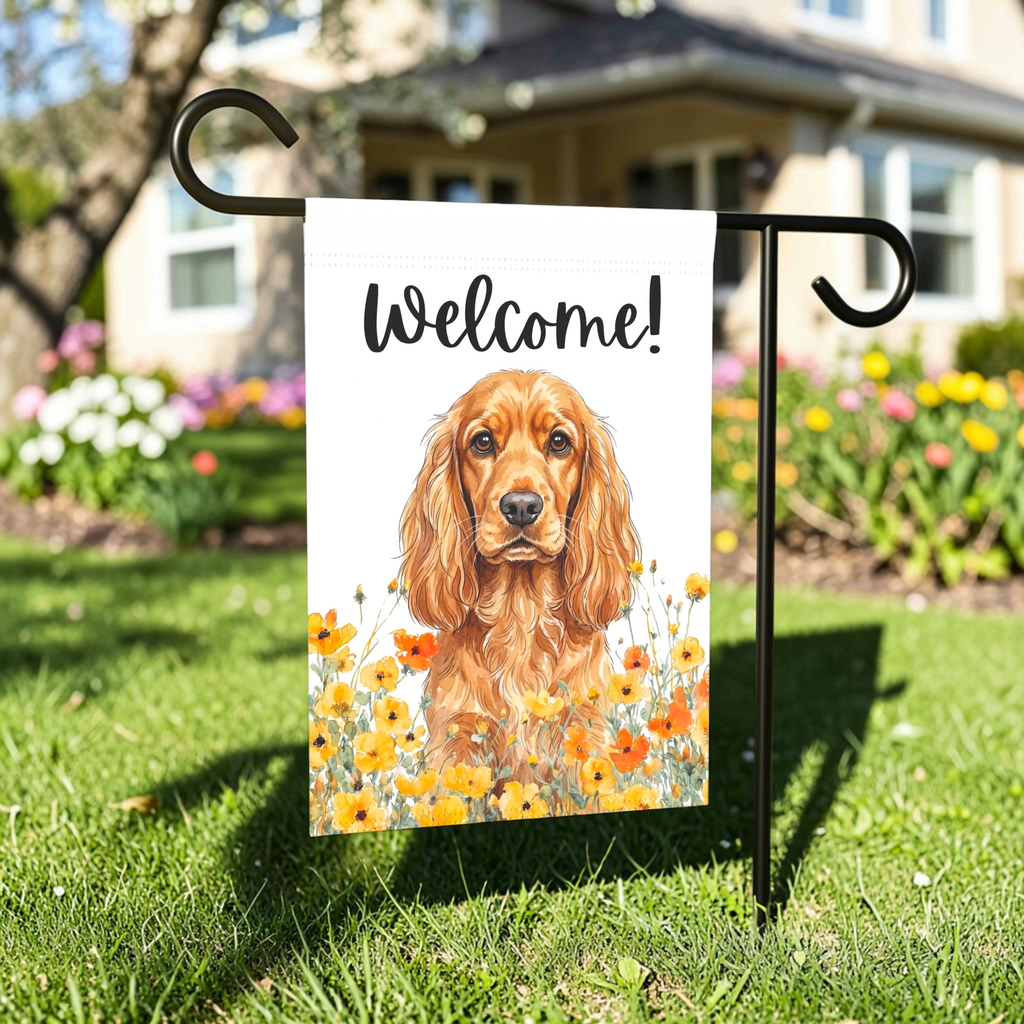 Yellow Poppies Cocker Spaniel Welcome Garden Flag