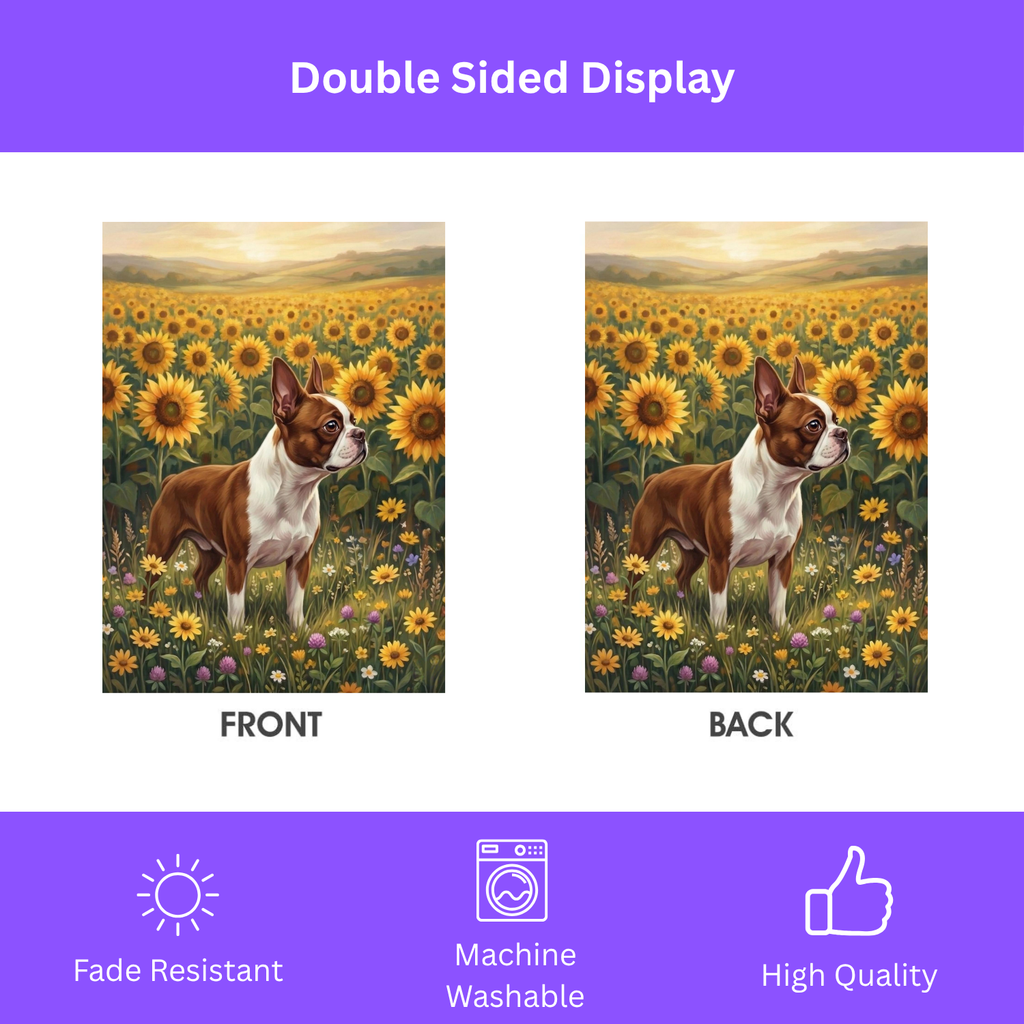 Sunflower Field Red Boston Terrier Garden Flag