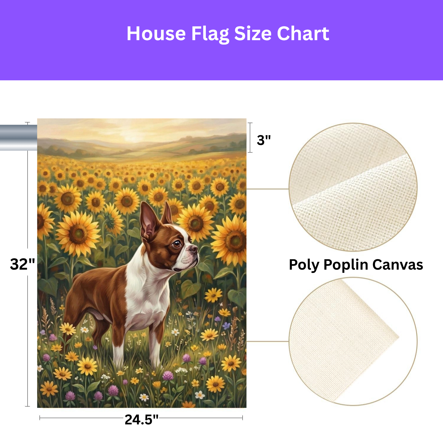 Sunflower Field Red Boston Terrier Garden Flag