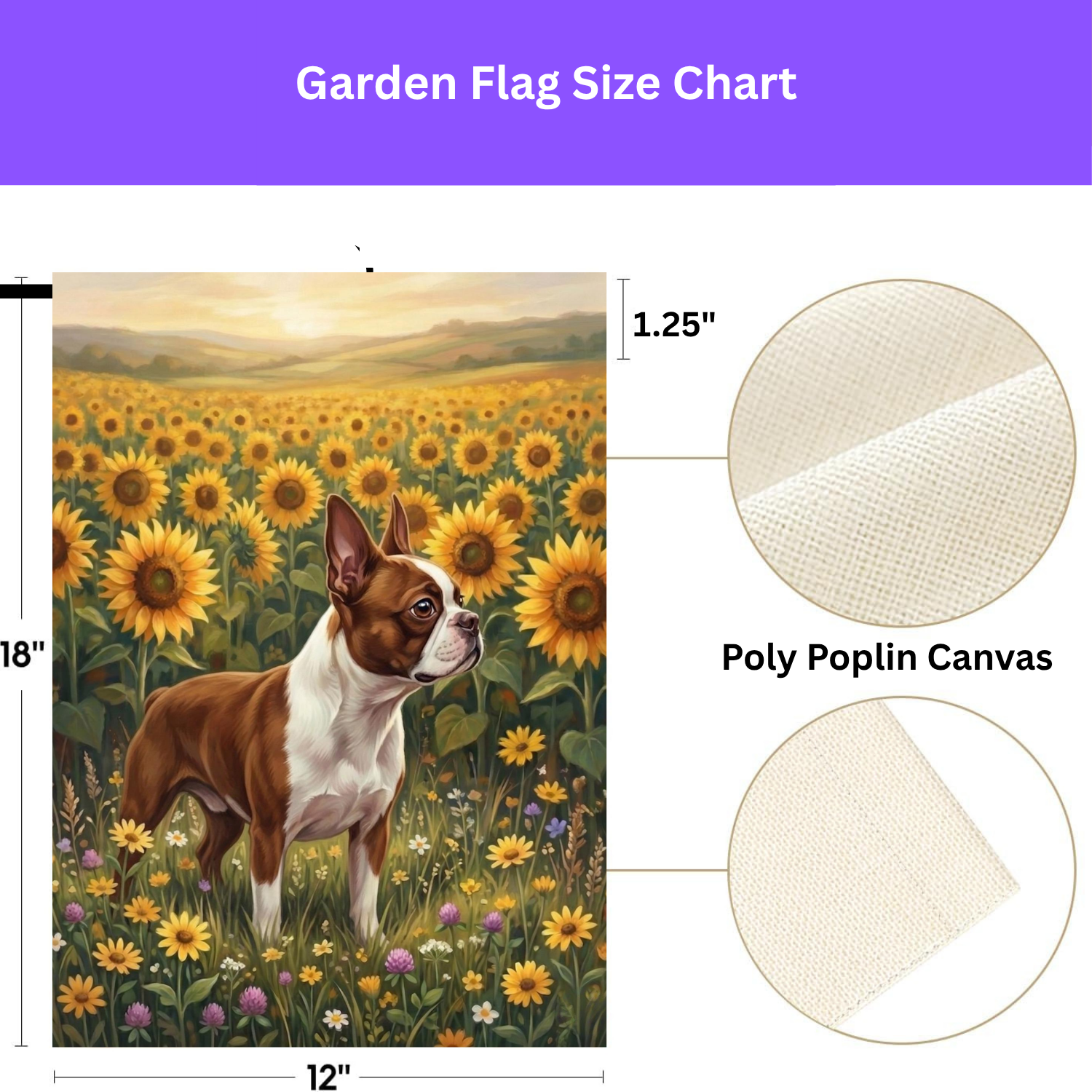 Sunflower Field Red Boston Terrier Garden Flag