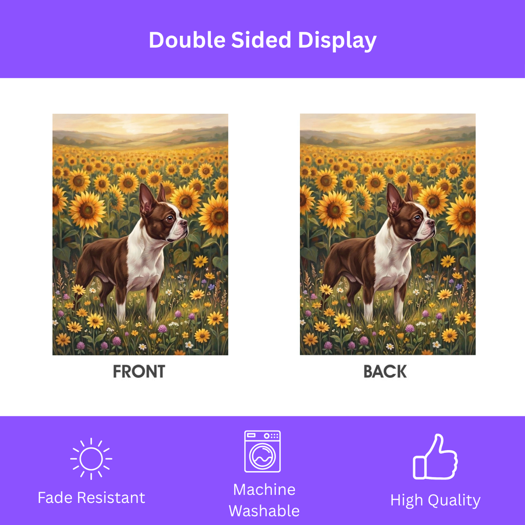 Sunflower Field Liver and White Boston Terrier Flag