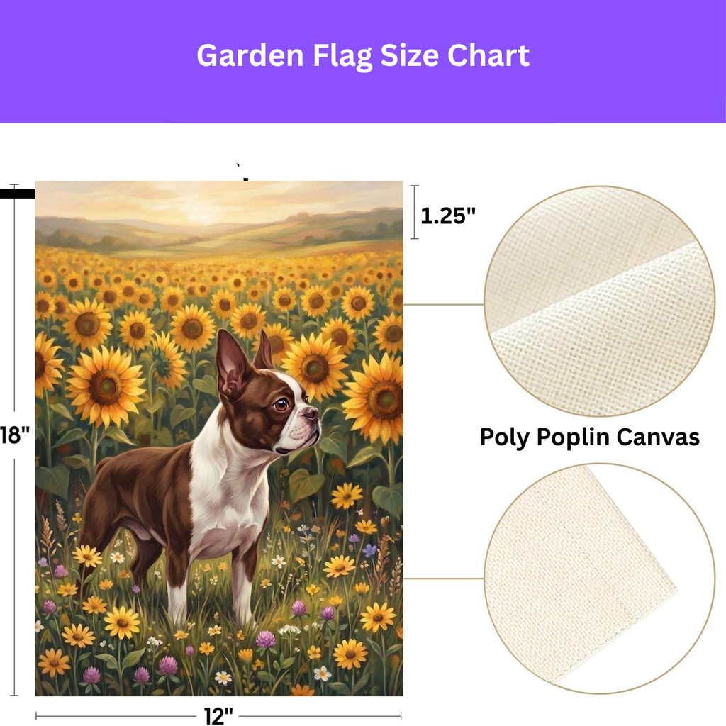 Sunflower Field Liver and White Boston Terrier Flag