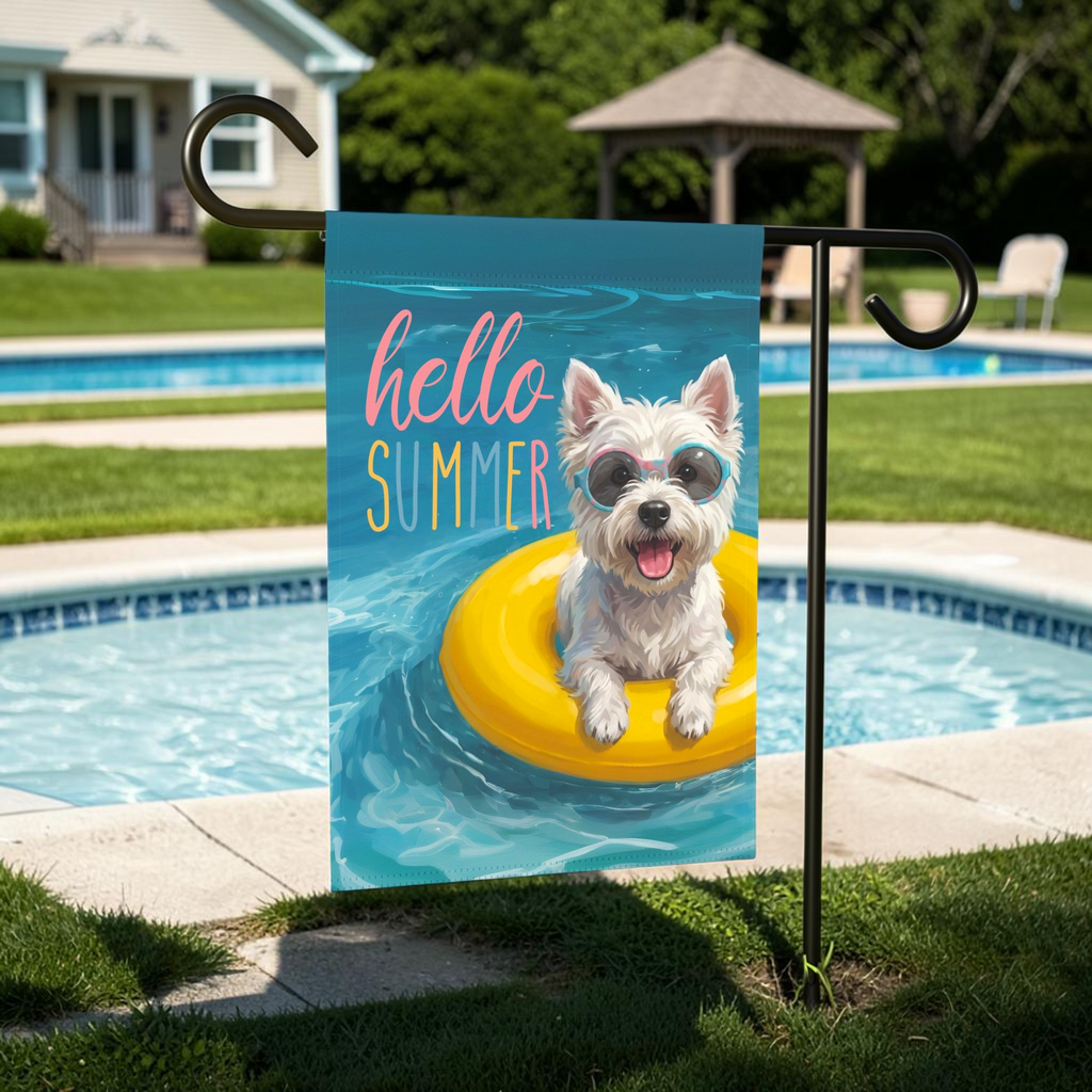 Hello Summer Westie Garden Flag