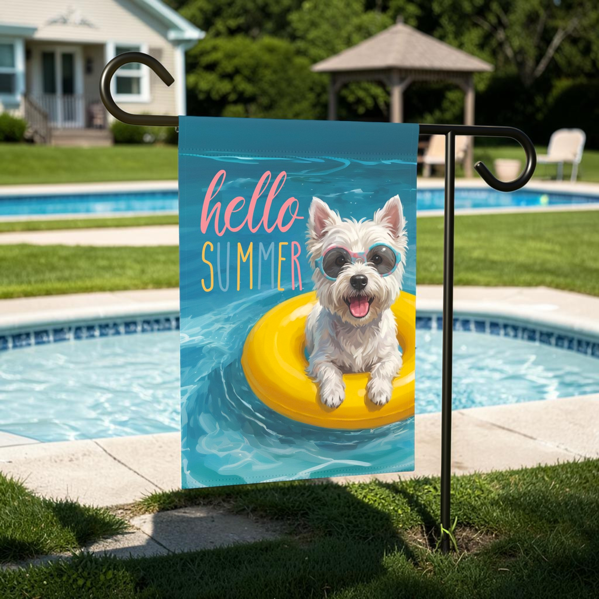 Hello Summer Westie Garden Flag