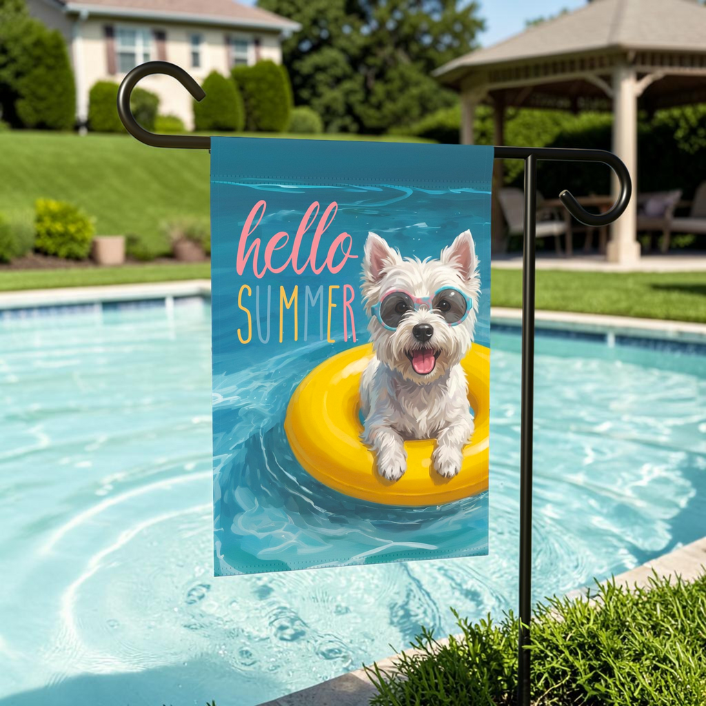 Hello Summer Westie Garden Flag