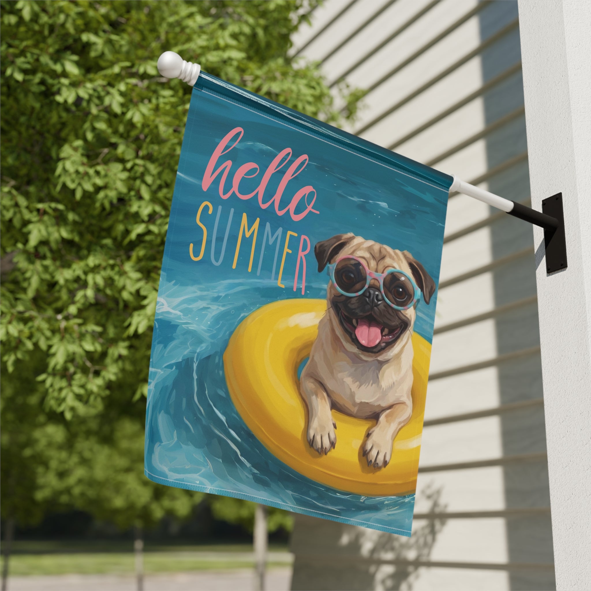 Hello Summer Pug Garden Flag
