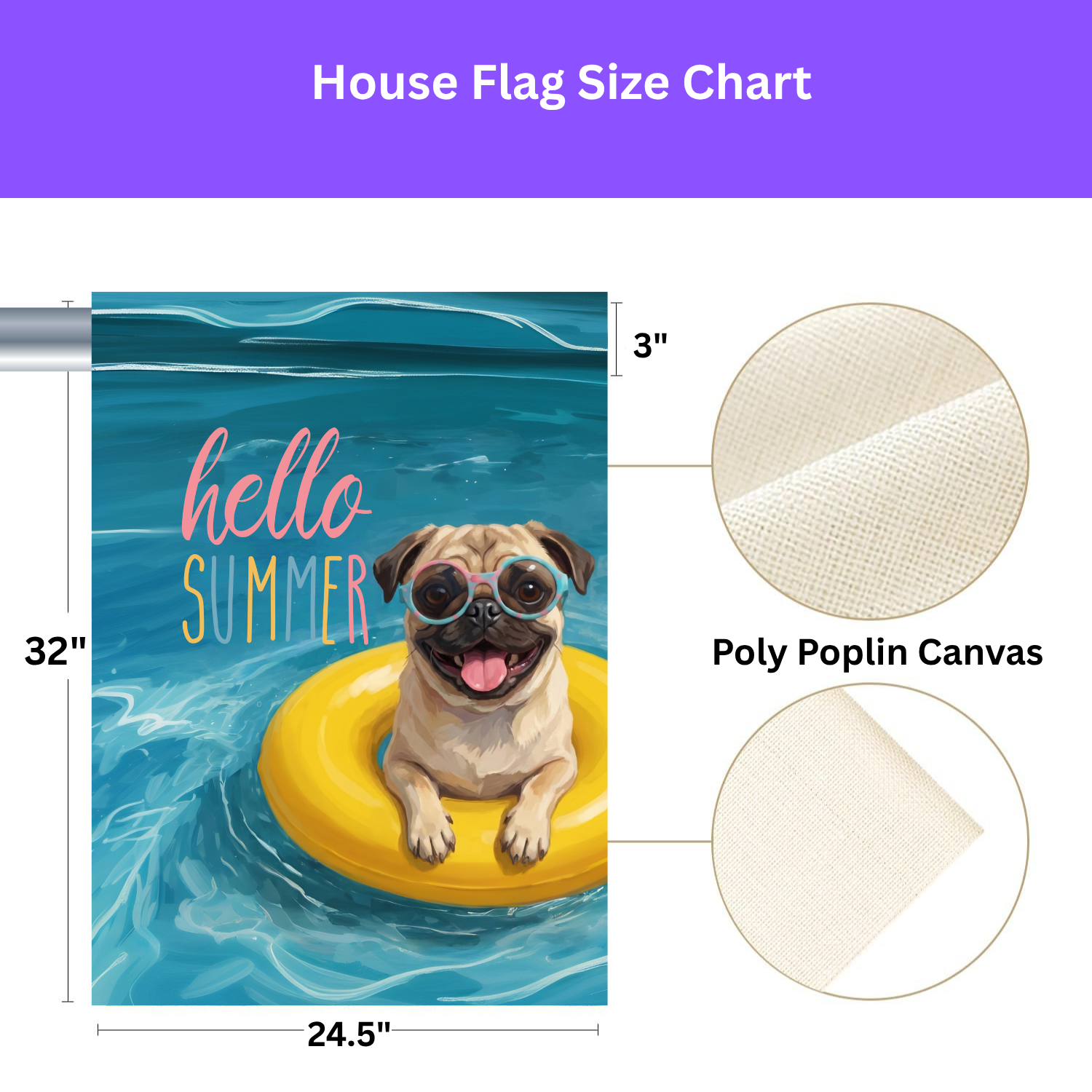 Hello Summer Pug Garden Flag