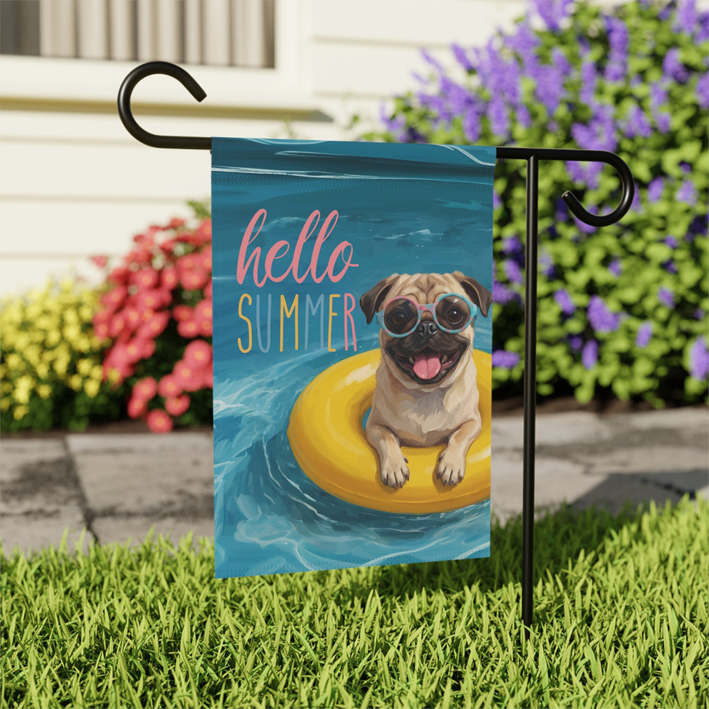 Hello Summer Pug Garden Flag