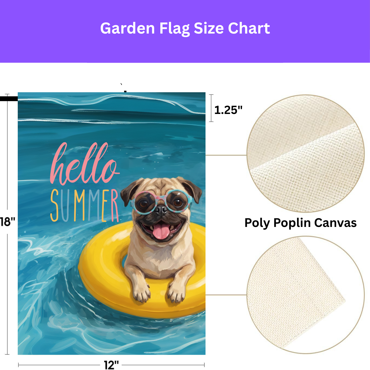 Hello Summer Pug Garden Flag