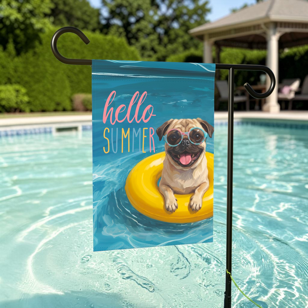 Hello Summer Pug Garden Flag