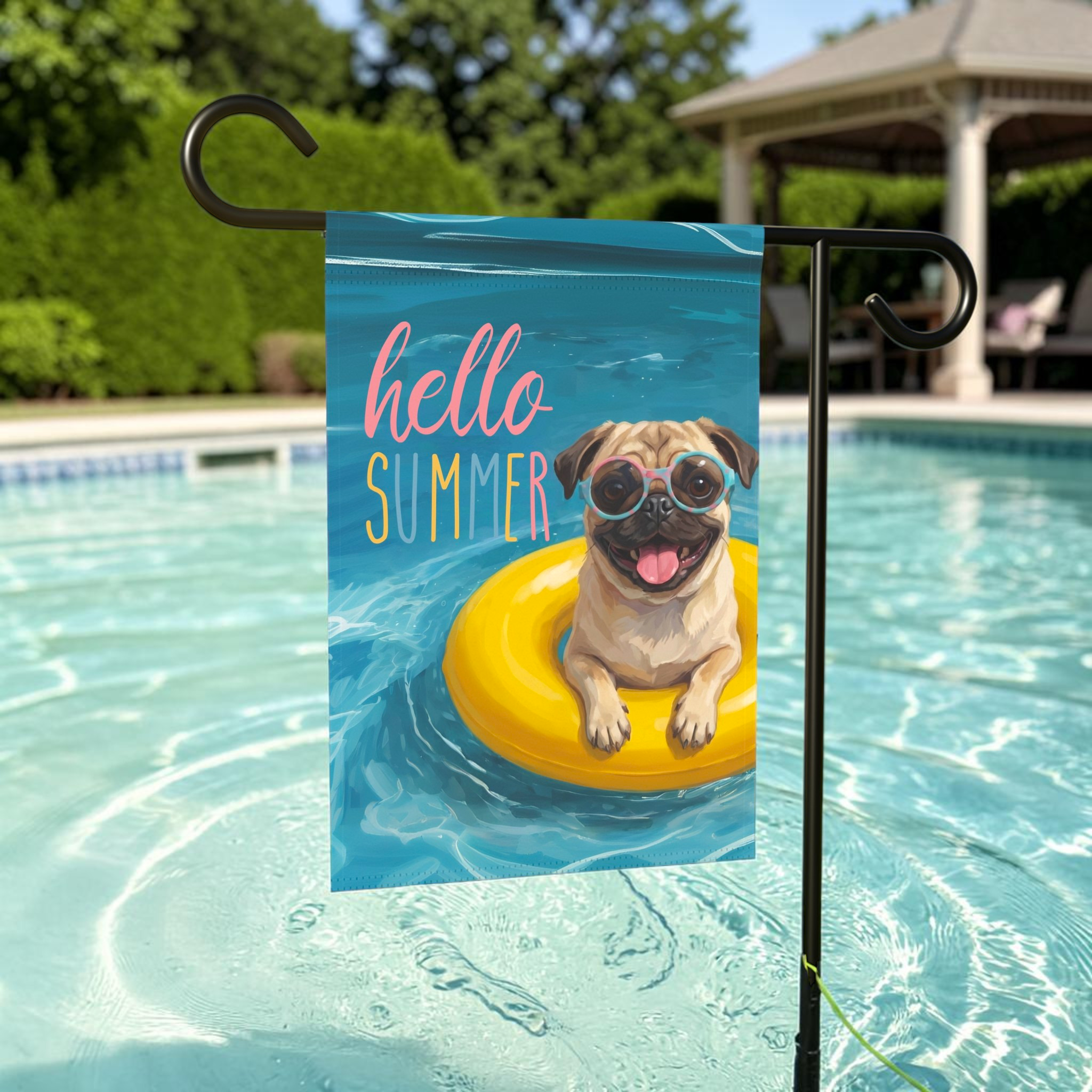 Hello Summer Pug Garden Flag