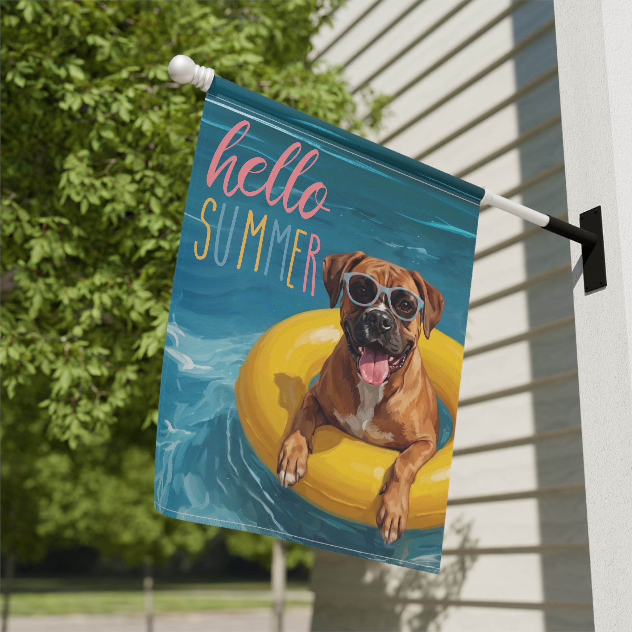 Hello Summer Boxer Garden Flag