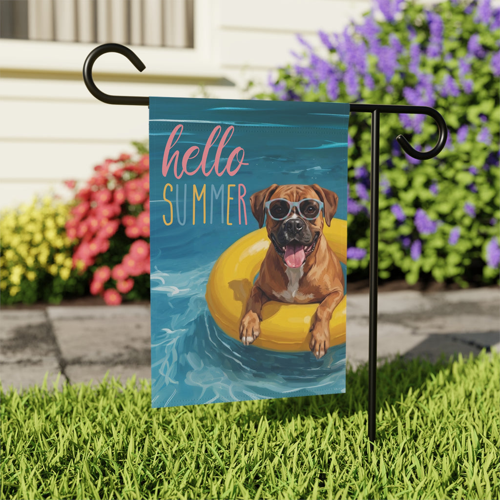 Hello Summer Boxer Garden Flag