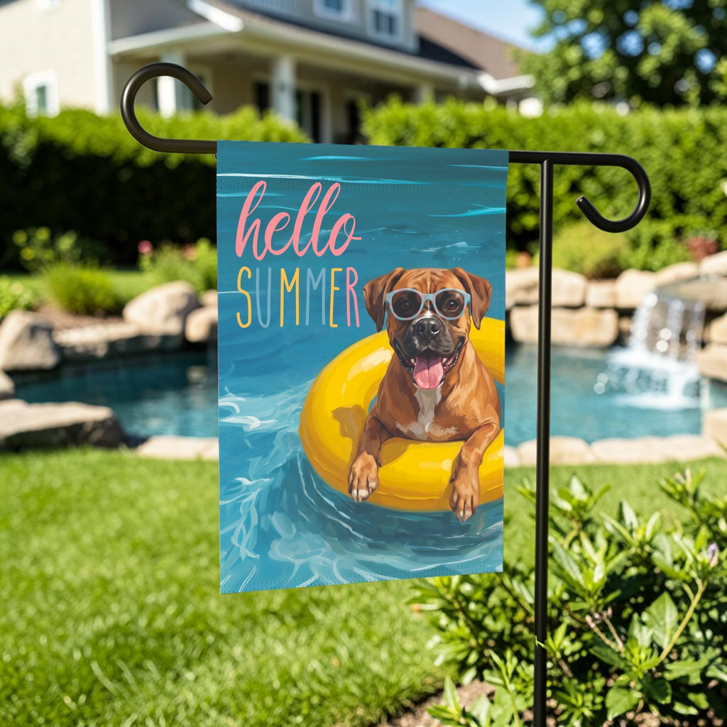 Hello Summer Boxer Garden Flag
