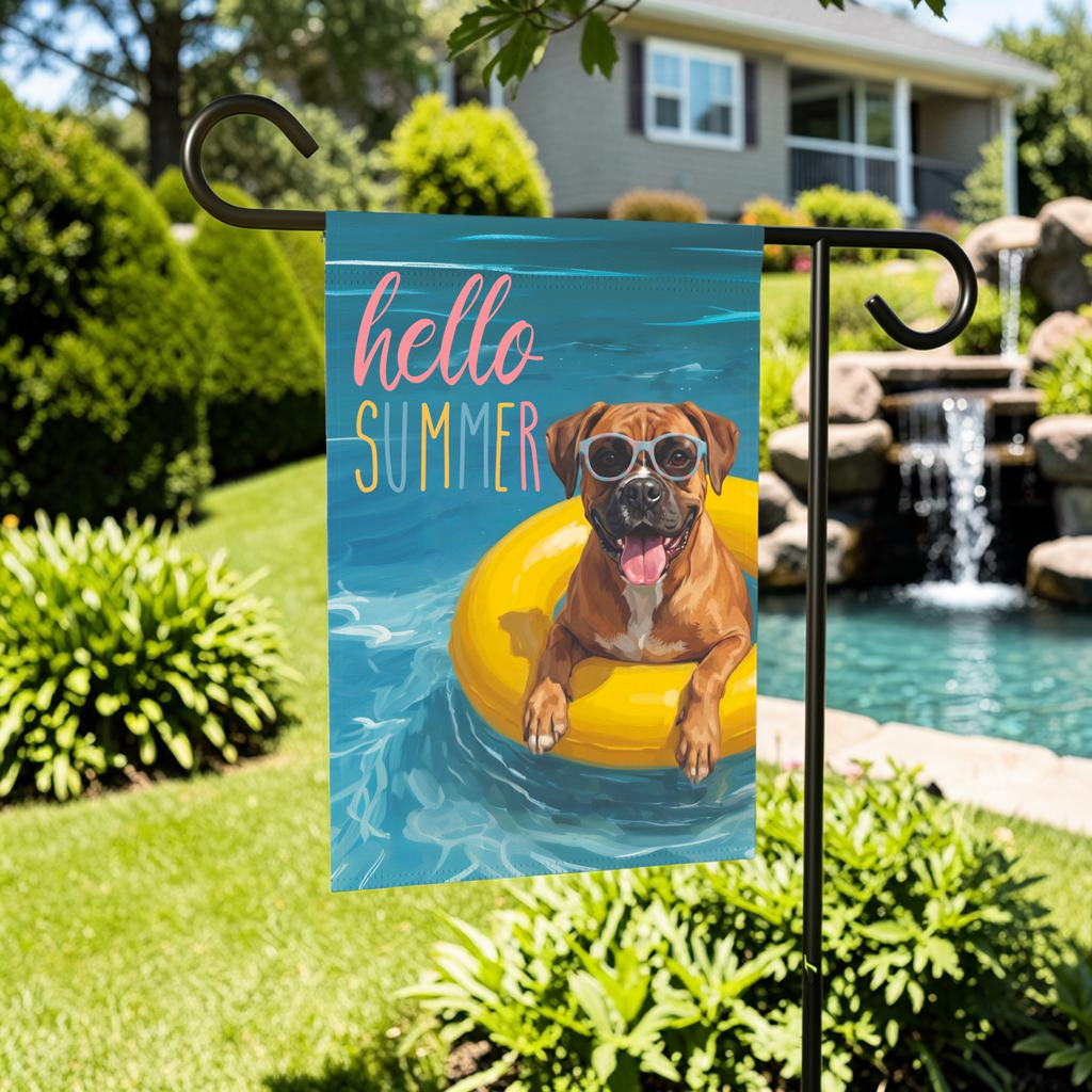 Hello Summer Boxer Garden Flag