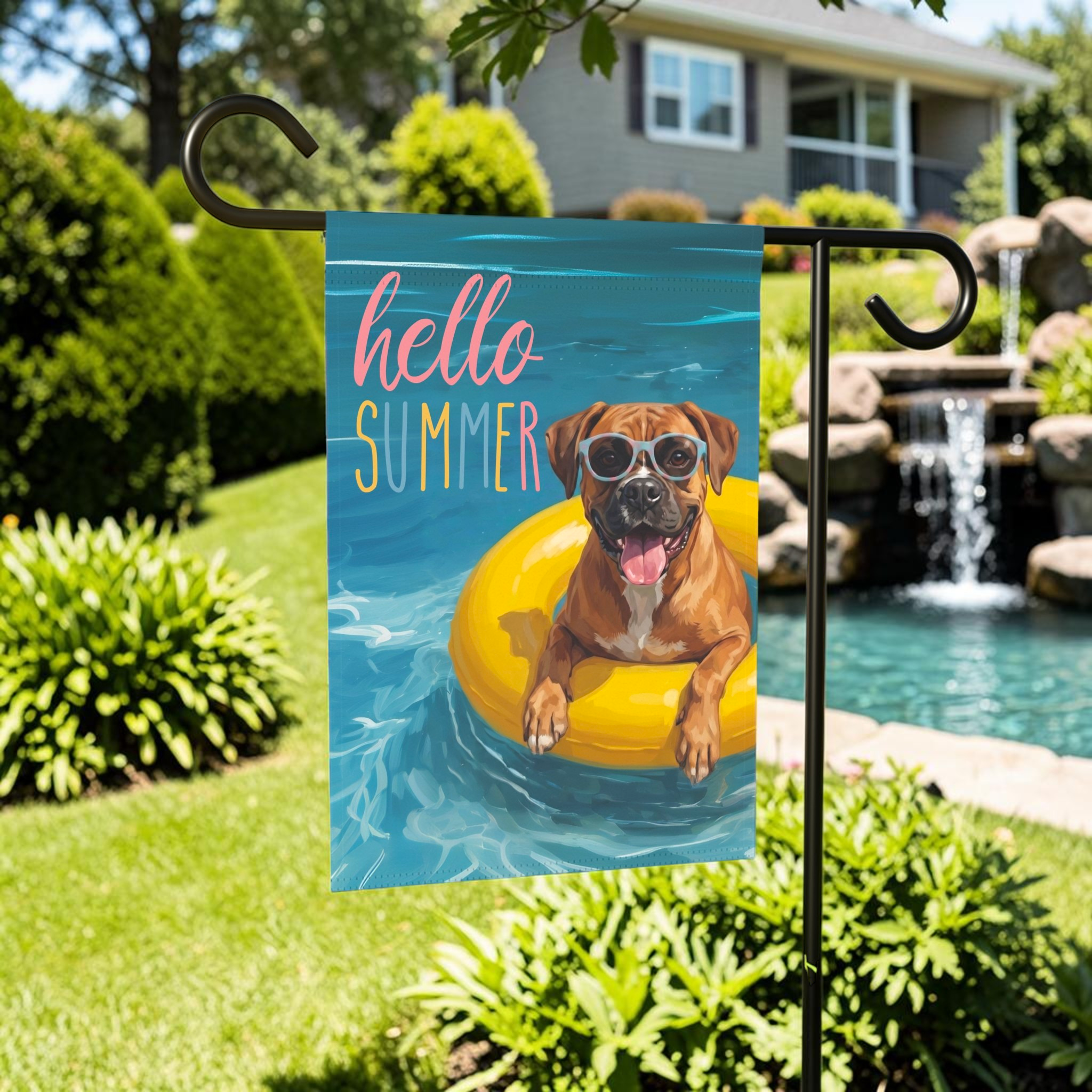 Hello Summer Boxer Garden Flag