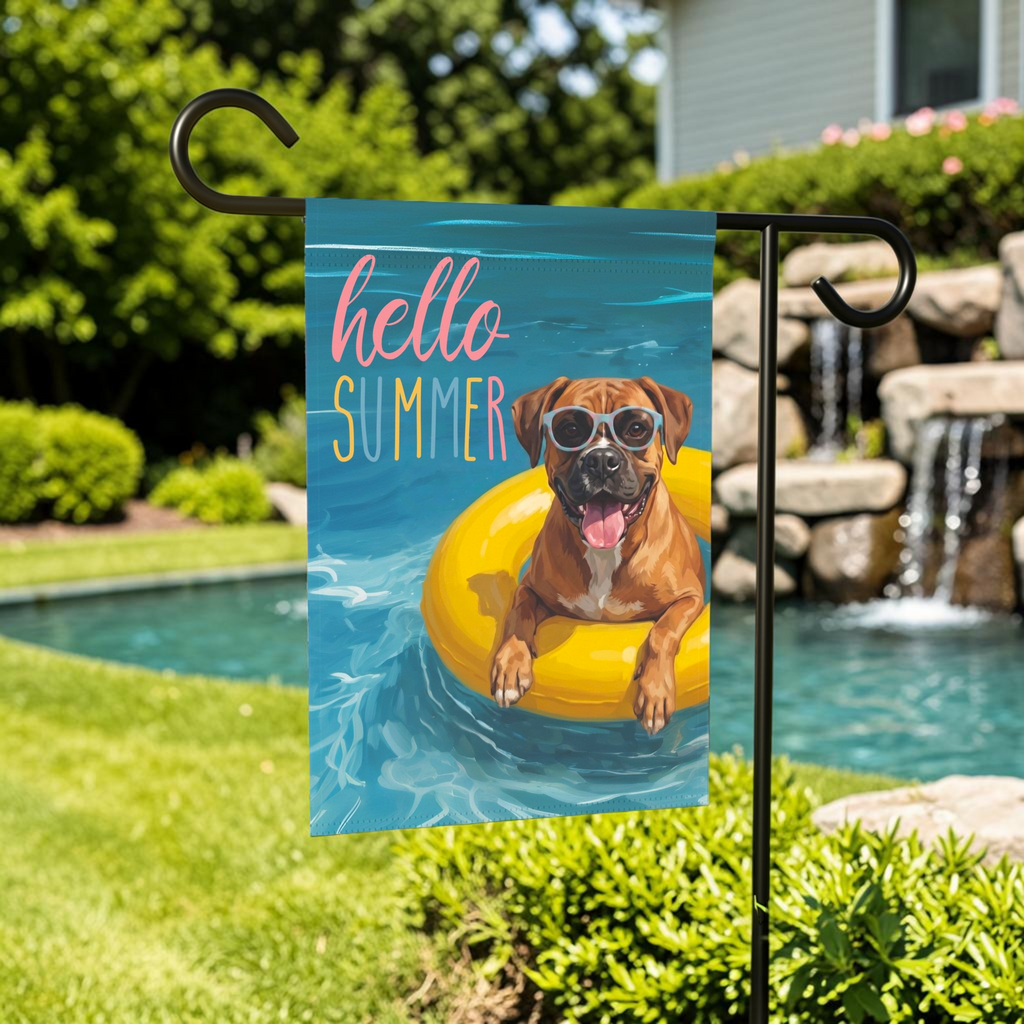 Hello Summer Boxer Garden Flag