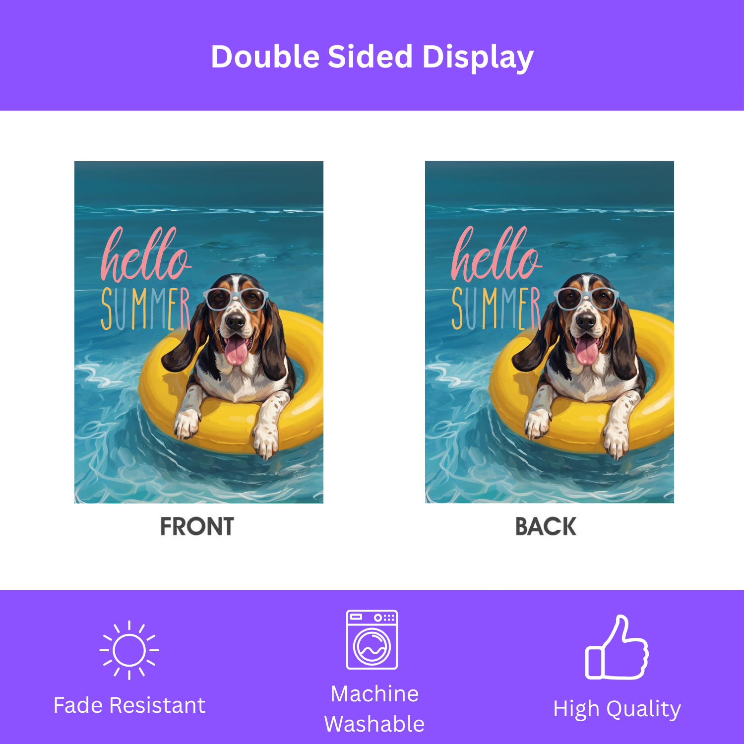 Hello Summer Basset Hound Garden Flag