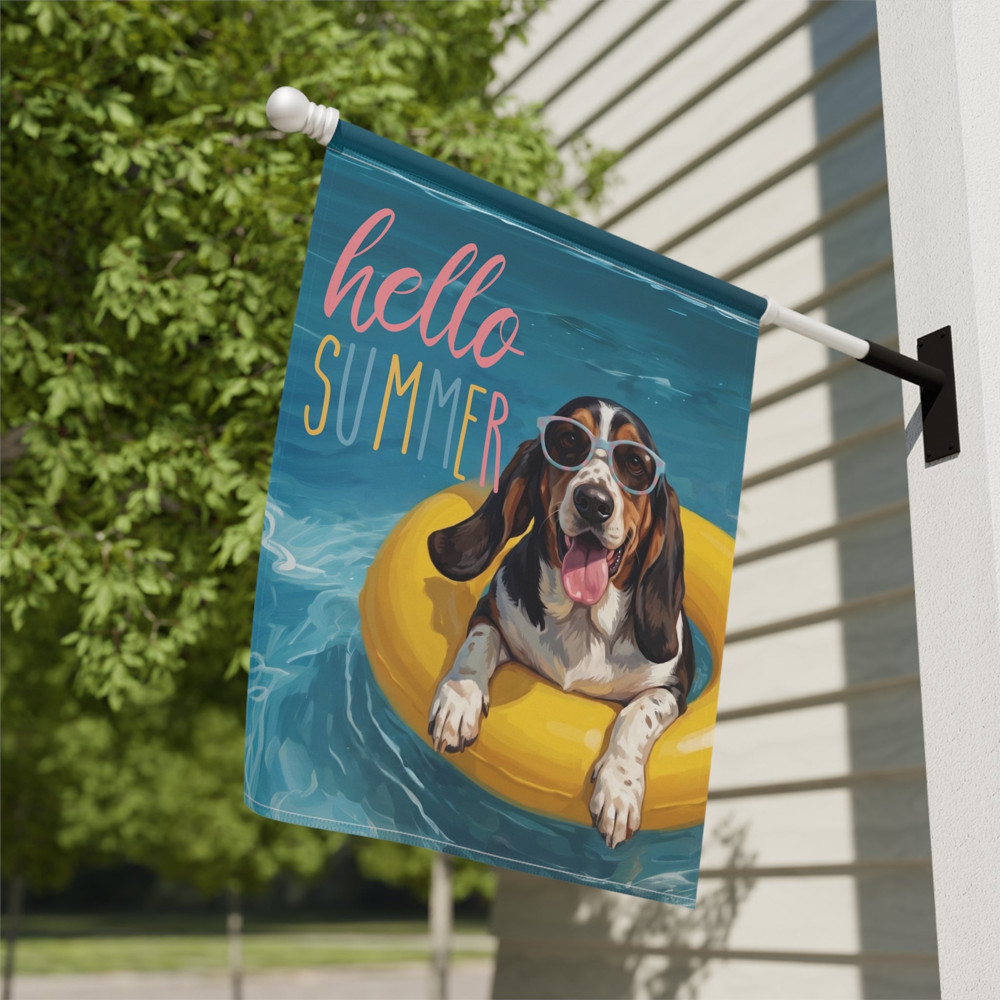 Hello Summer Basset Hound Garden Flag