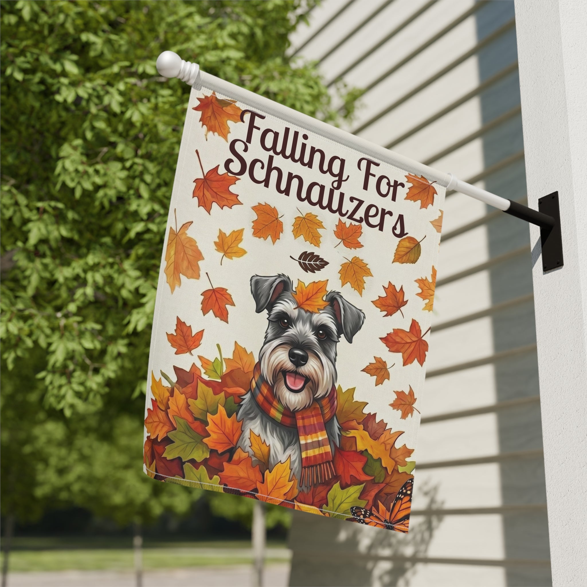 Falling For Schnauzers Autumn Garden Flag