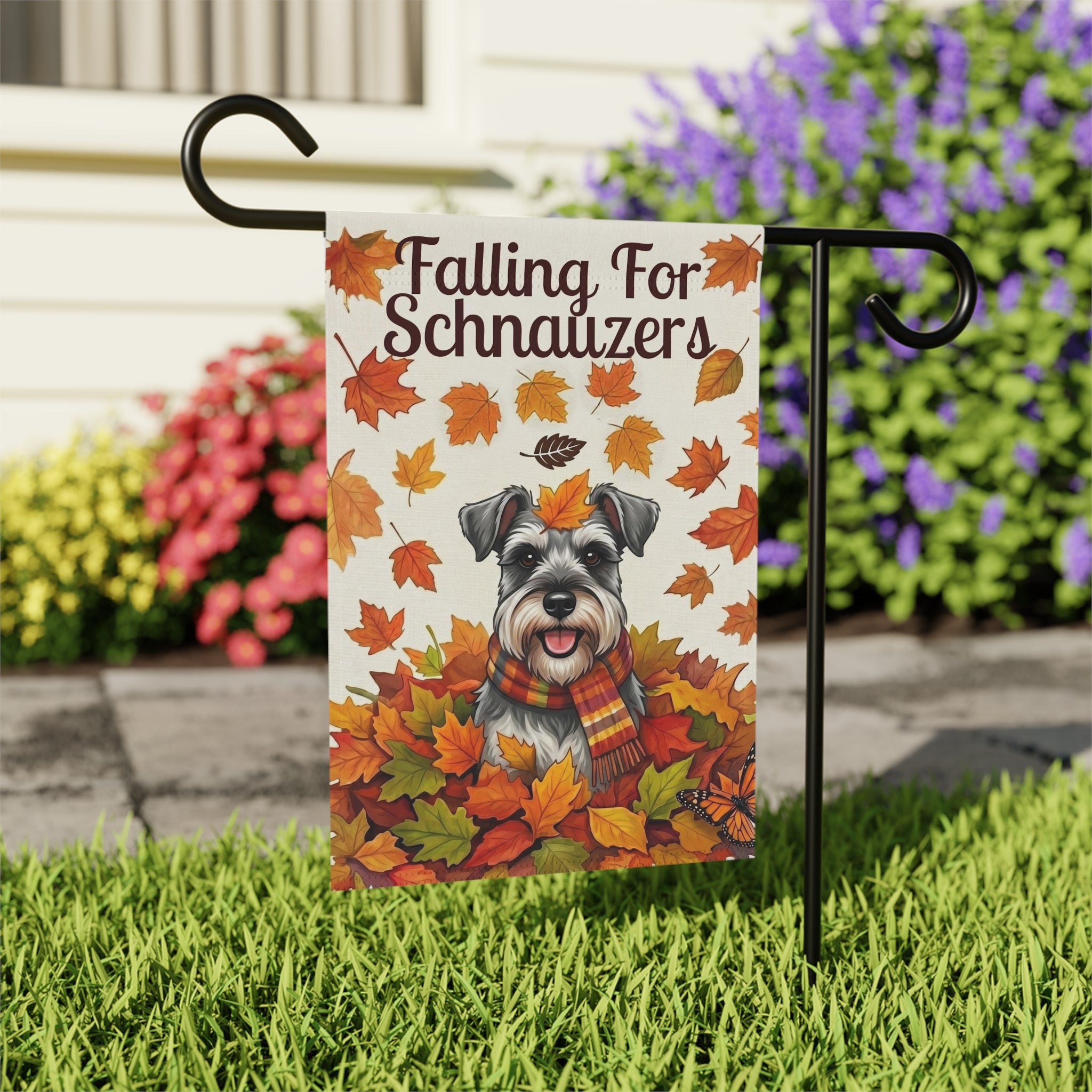Falling For Schnauzers Autumn Garden Flag