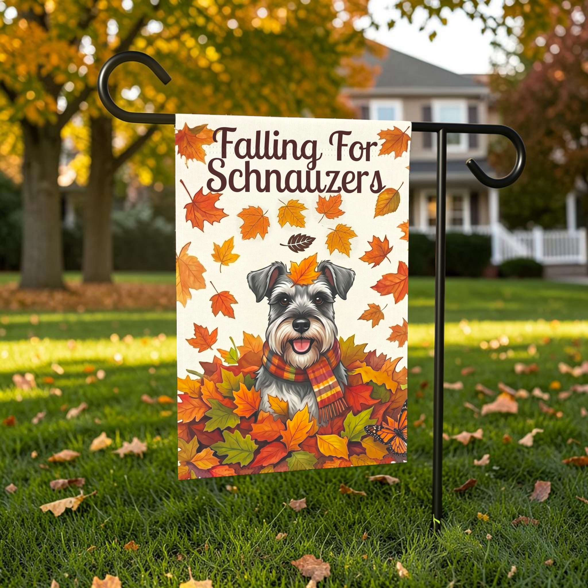 Falling For Schnauzers Autumn Garden Flag