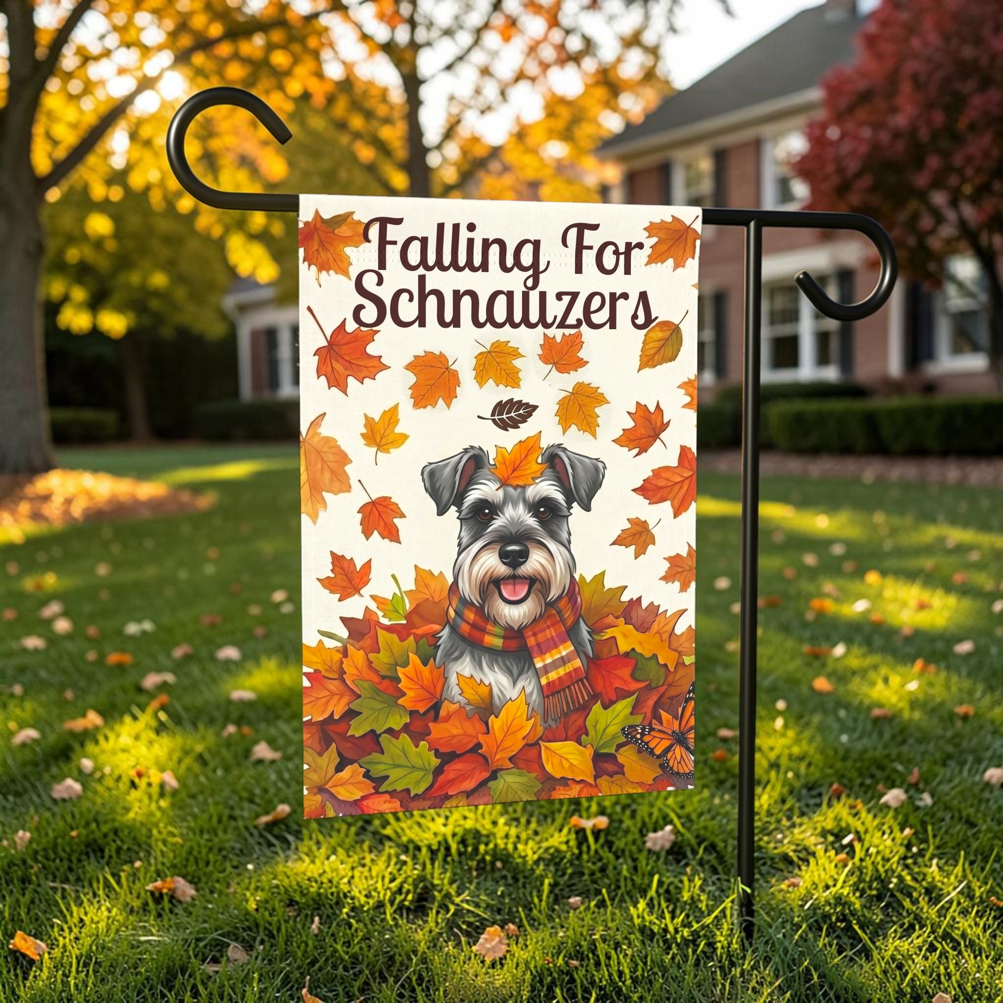 Falling For Schnauzers Autumn Garden Flag