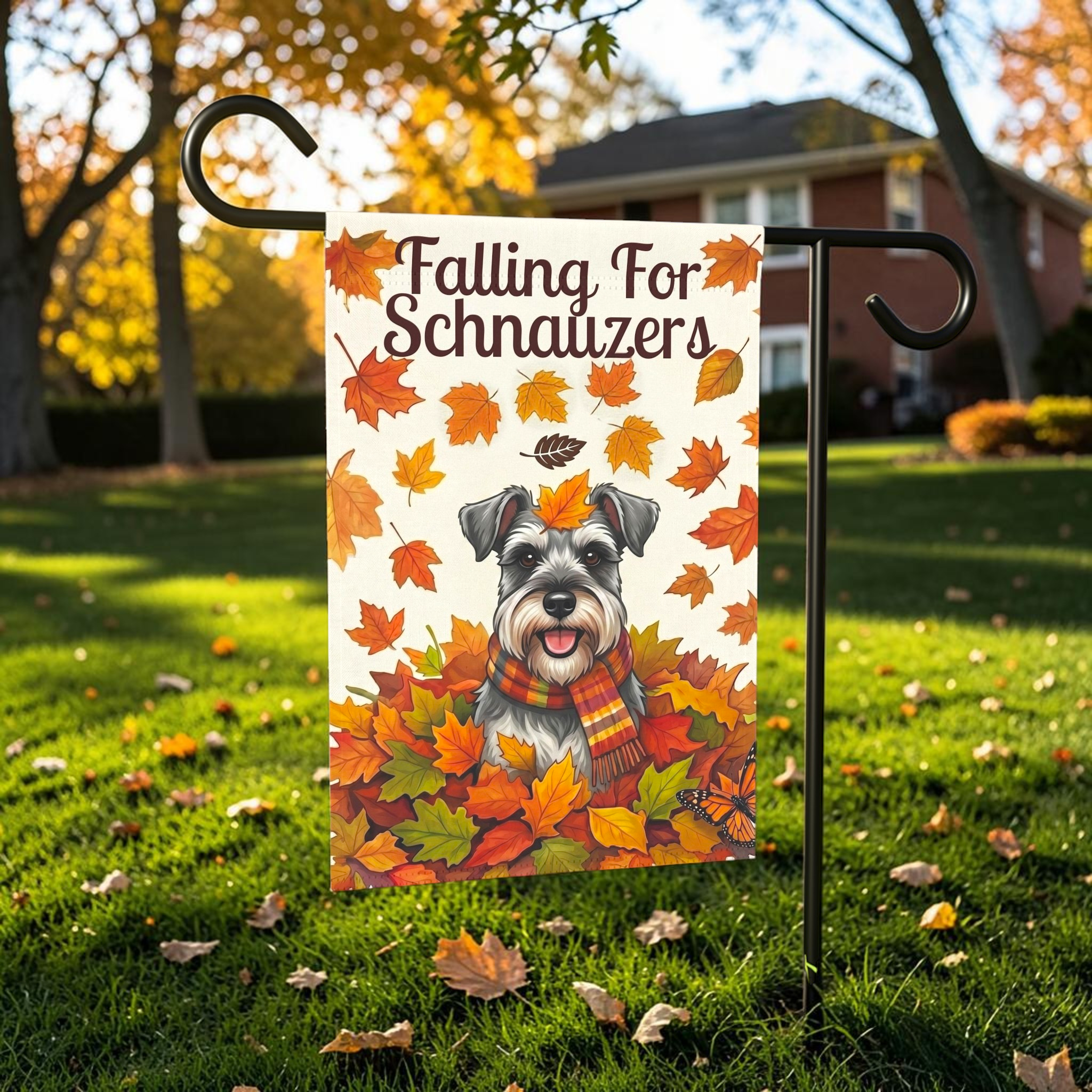 Falling For Schnauzers Autumn Garden Flag