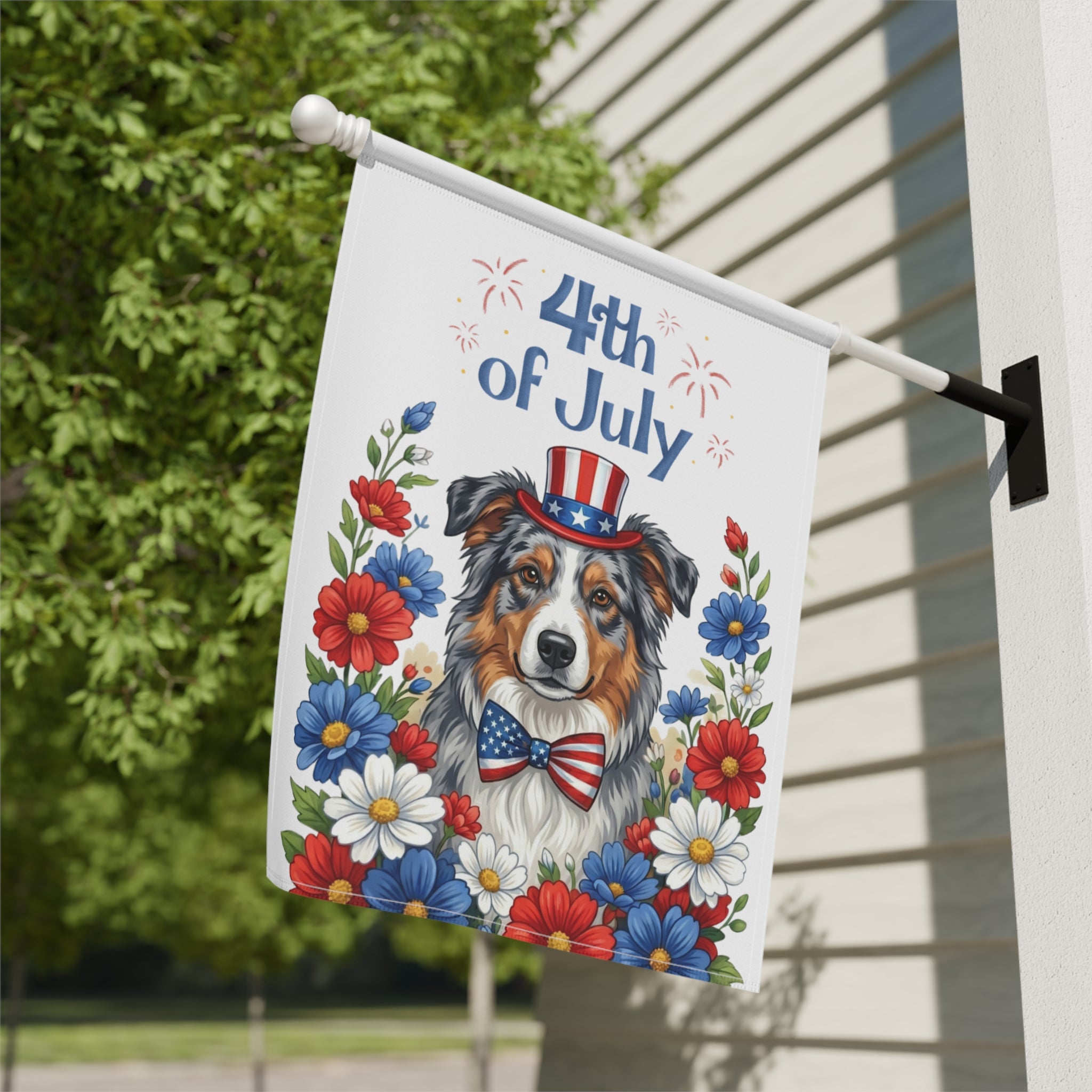 4th of July Australian Shepherd Garden Flag