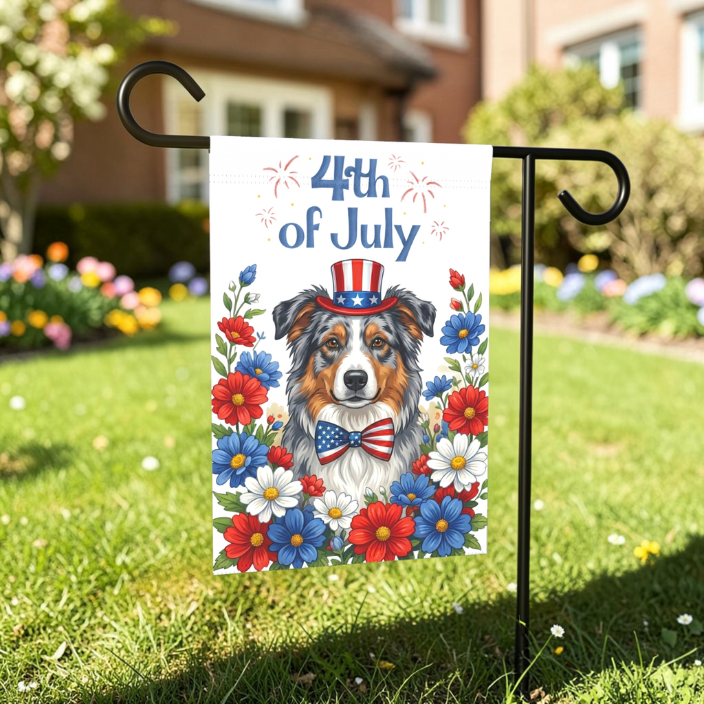 4th of July Australian Shepherd Garden Flag